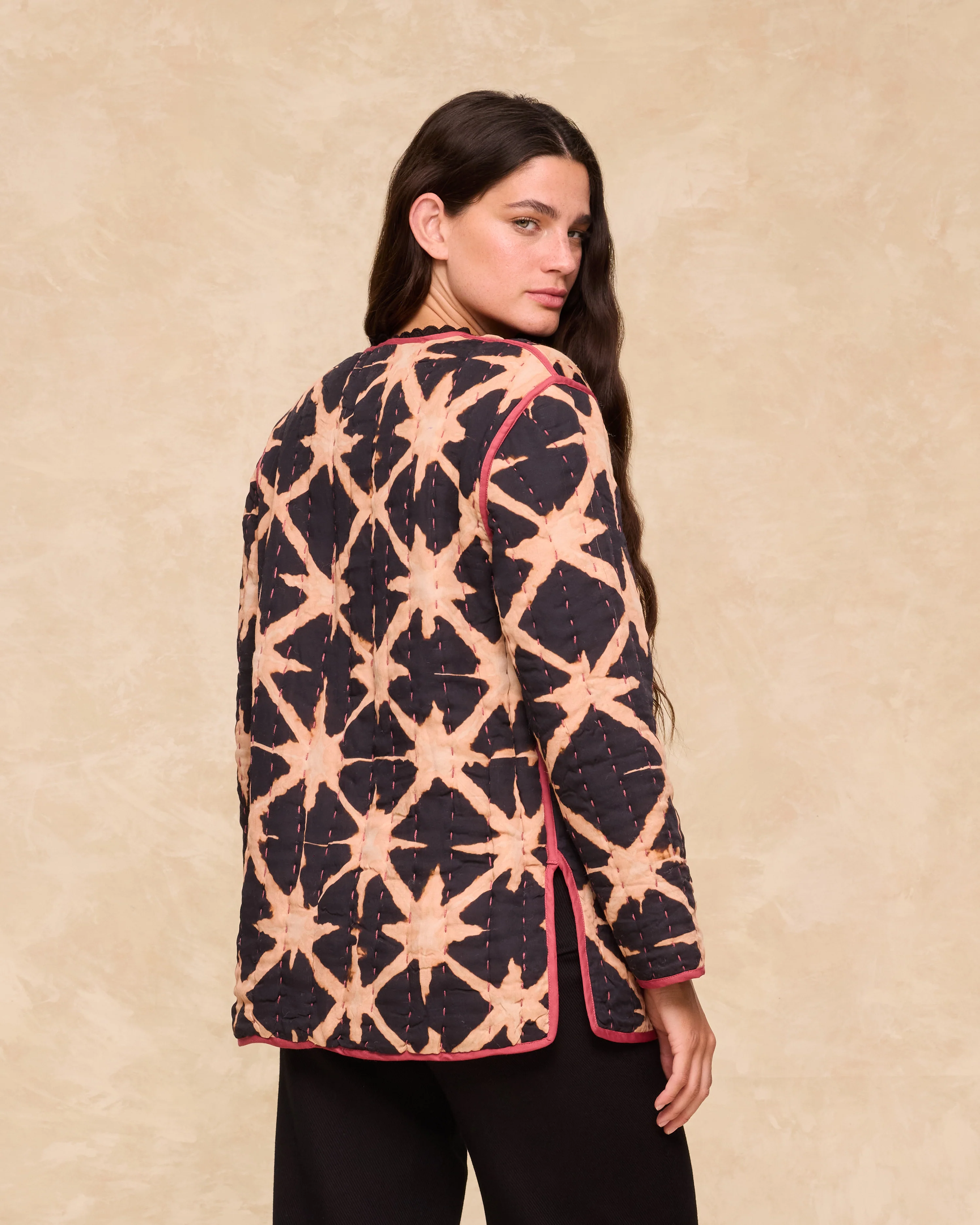 ESTRELLA | Black Printed Quilted Coat - Image 4