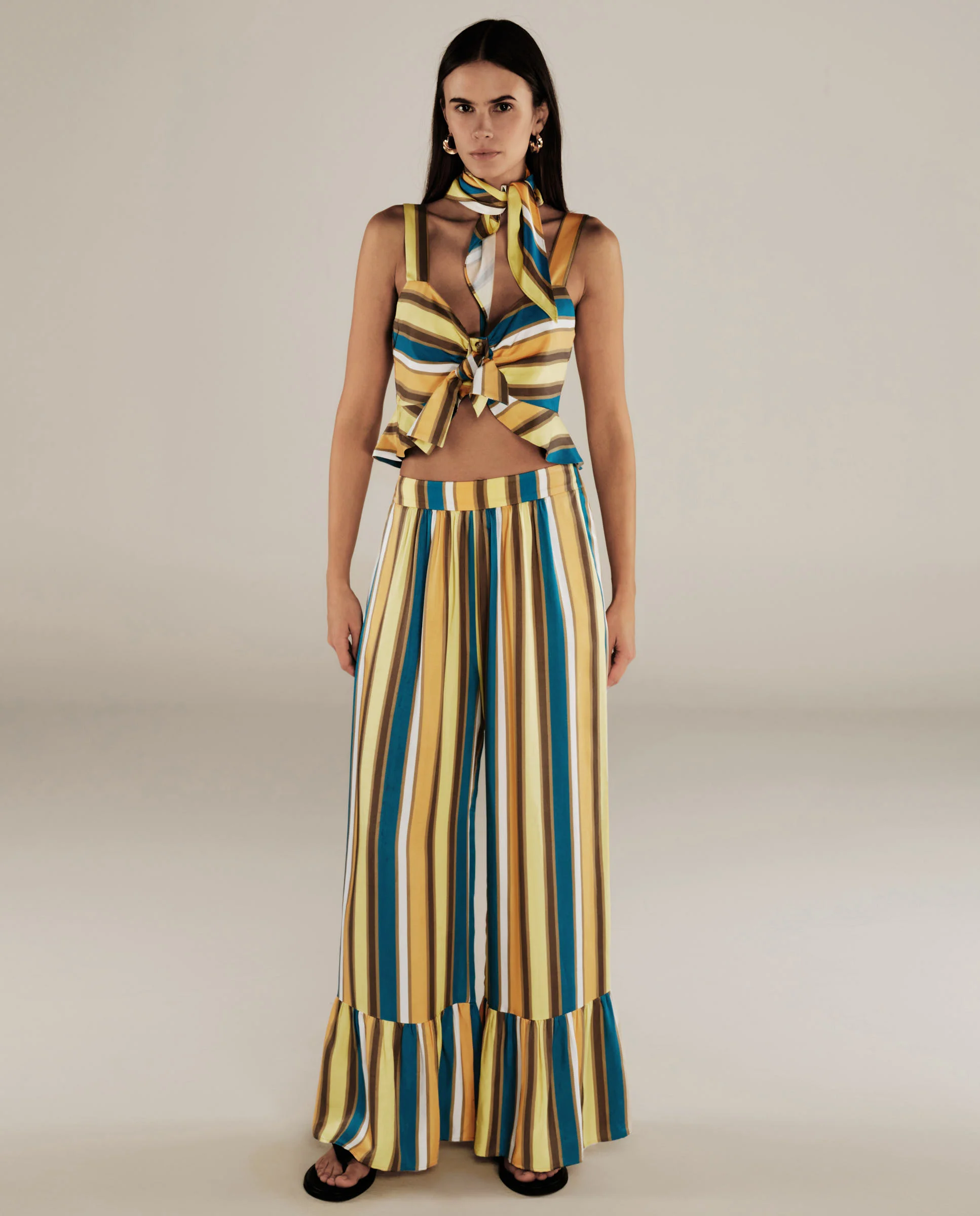 EYRE | Multicoloured Stripe Tie Front Crop Blouse - Image 3