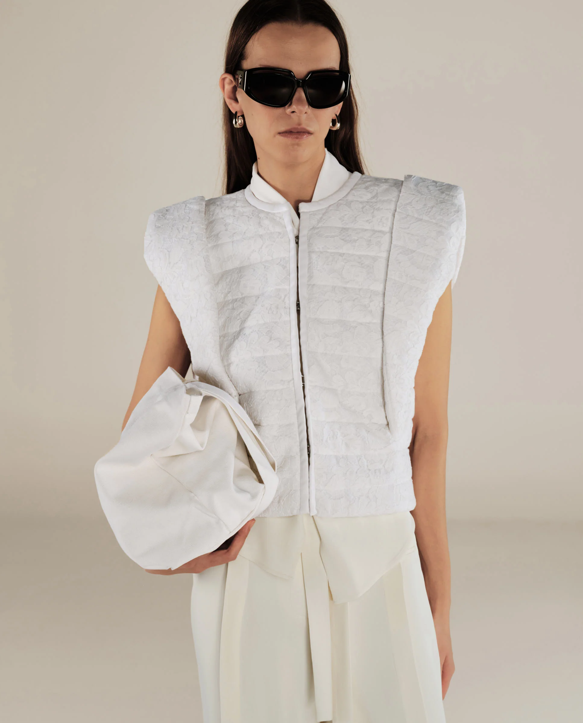 FATIMA | White Embroidered Structured Cotton Vest - Image 3