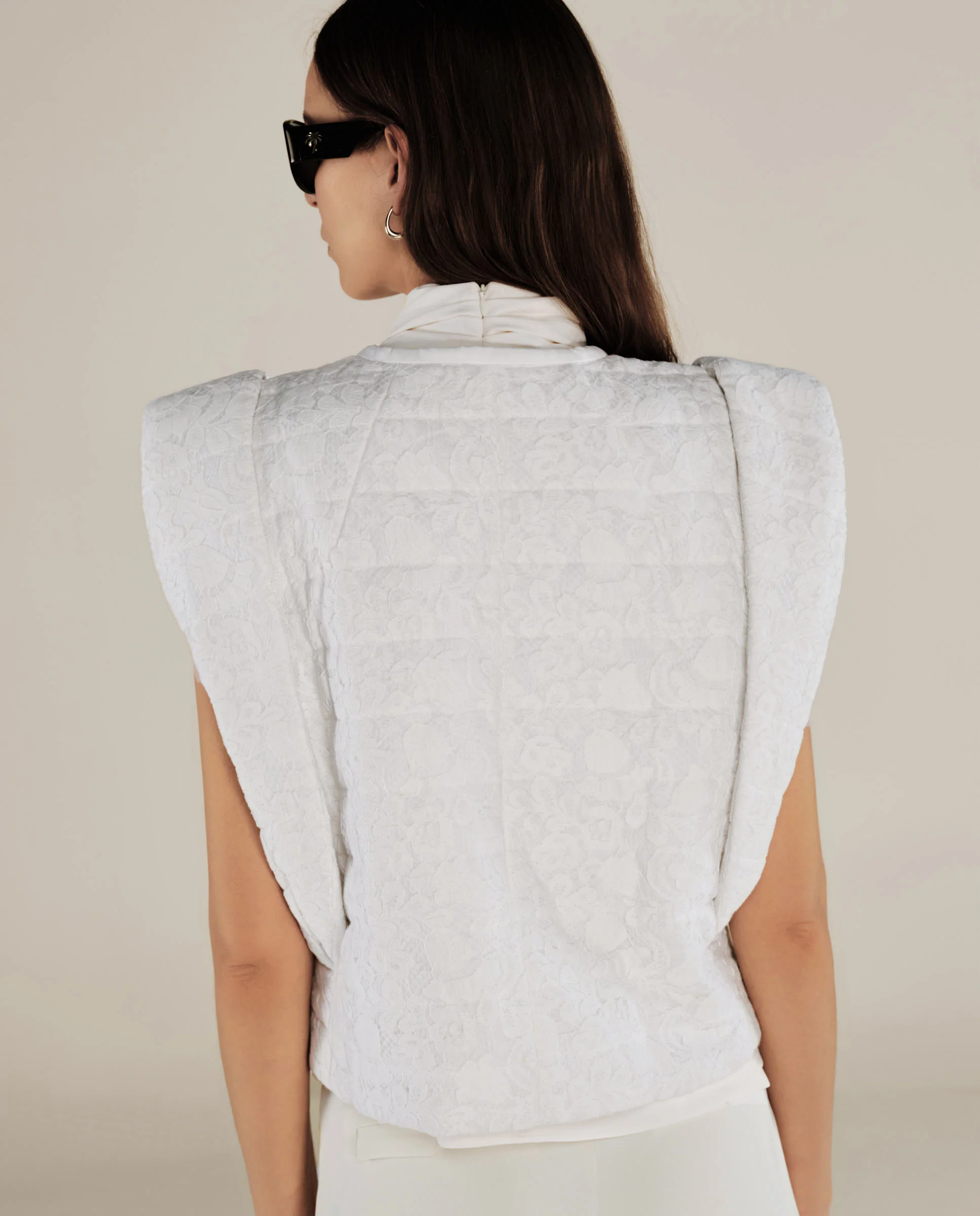 FATIMA | White Embroidered Structured Cotton Vest - Image 4