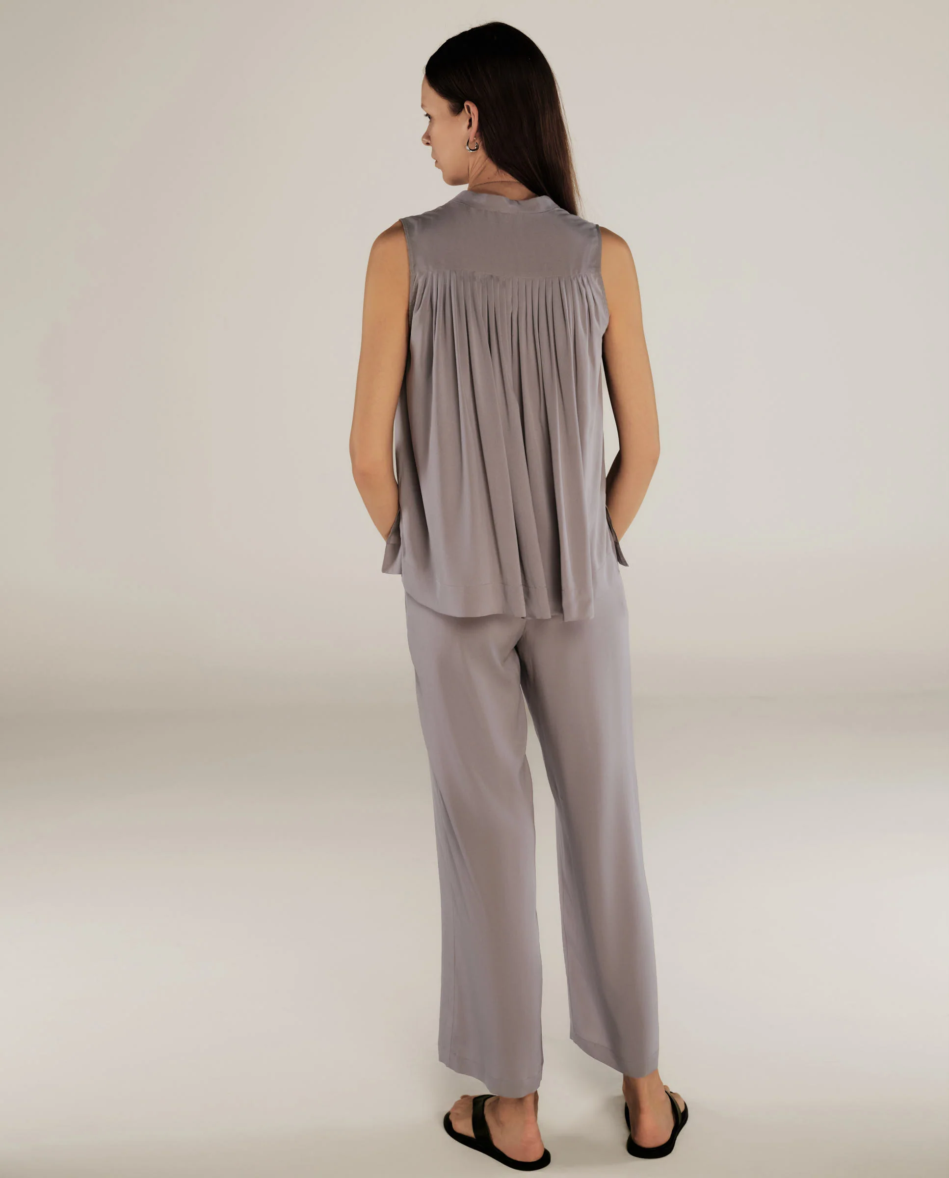 FINLEY | Grey Straight Leg Silk Trousers - Image 3