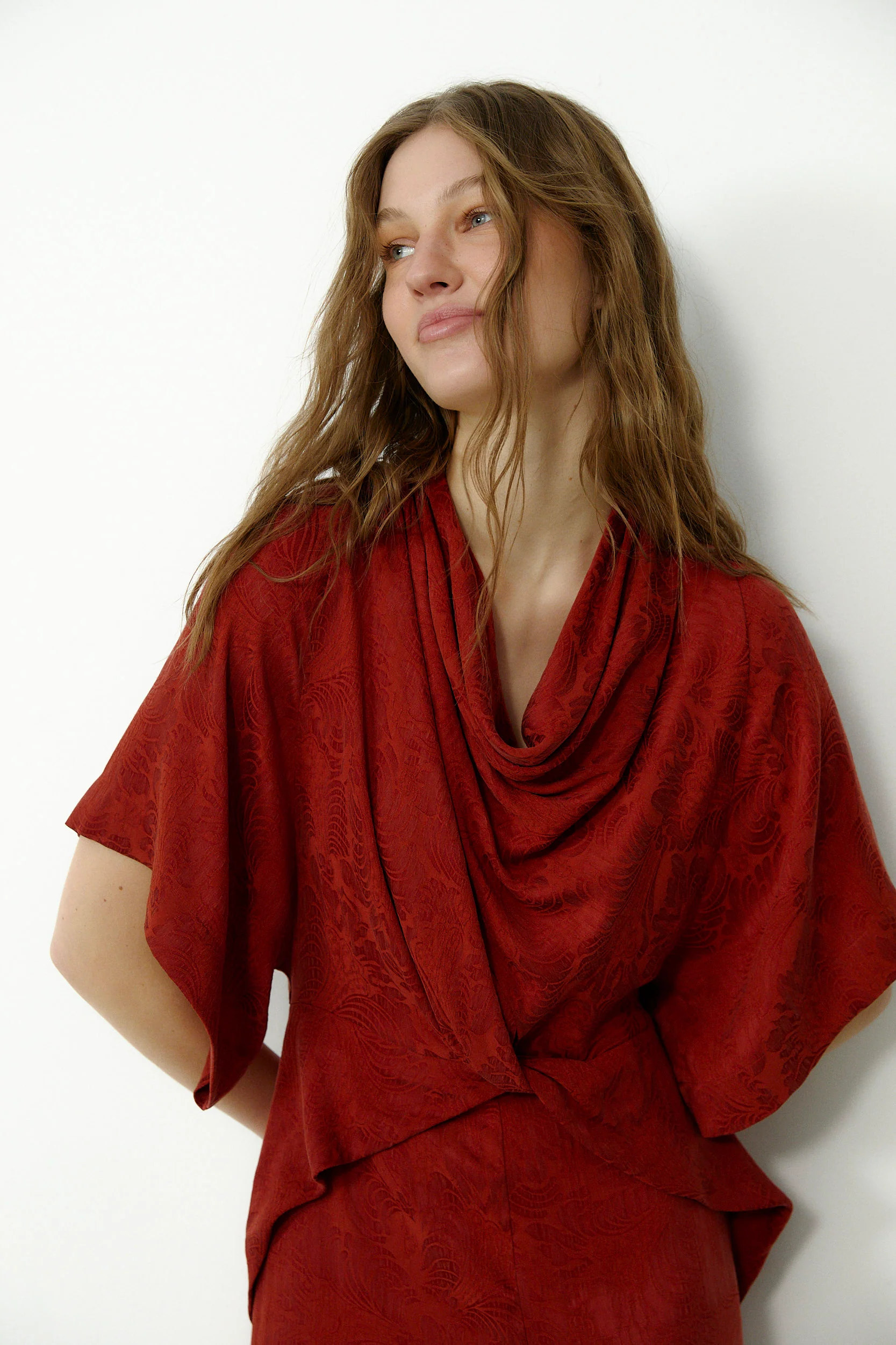 FLAVIANA | Rust Tonal Jacquard Dress - Image 4