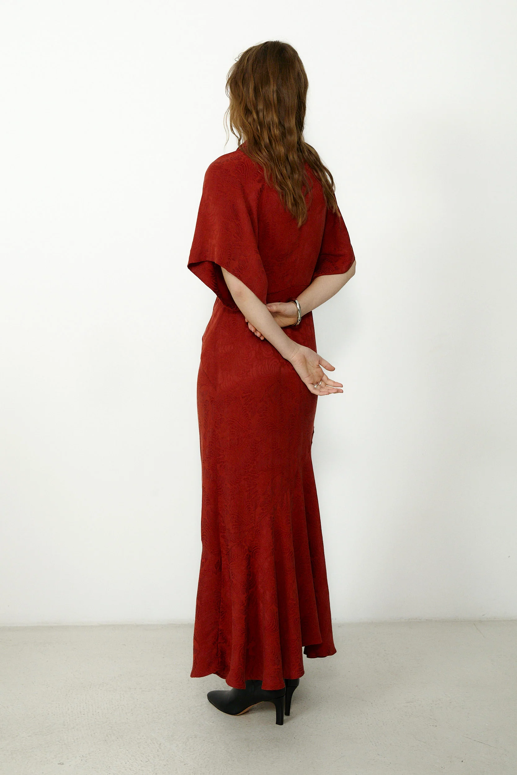 FLAVIANA | Rust Tonal Jacquard Dress - Image 5