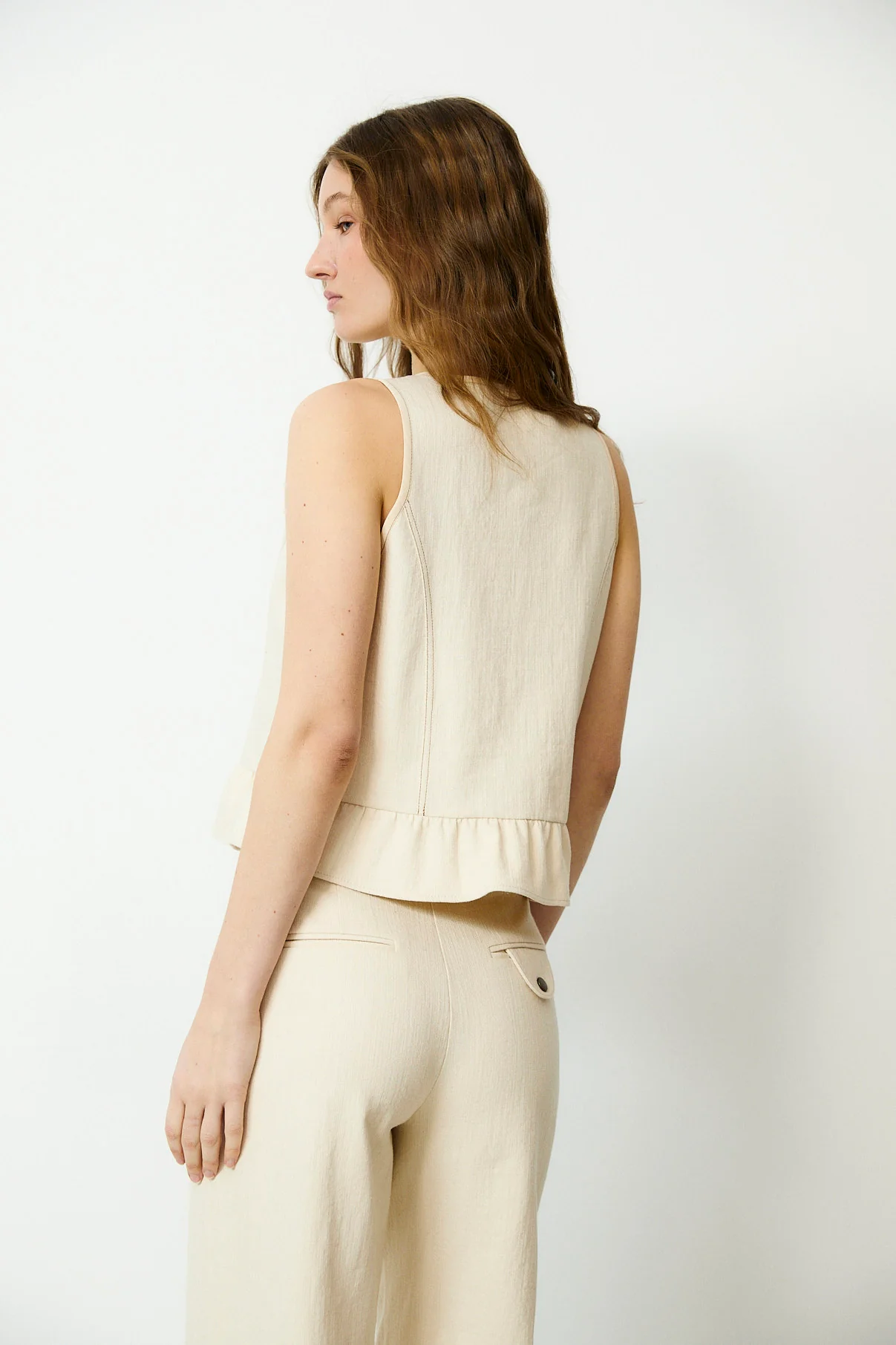 FRILLY | Ecru Cotton Linen Vest - Image 4