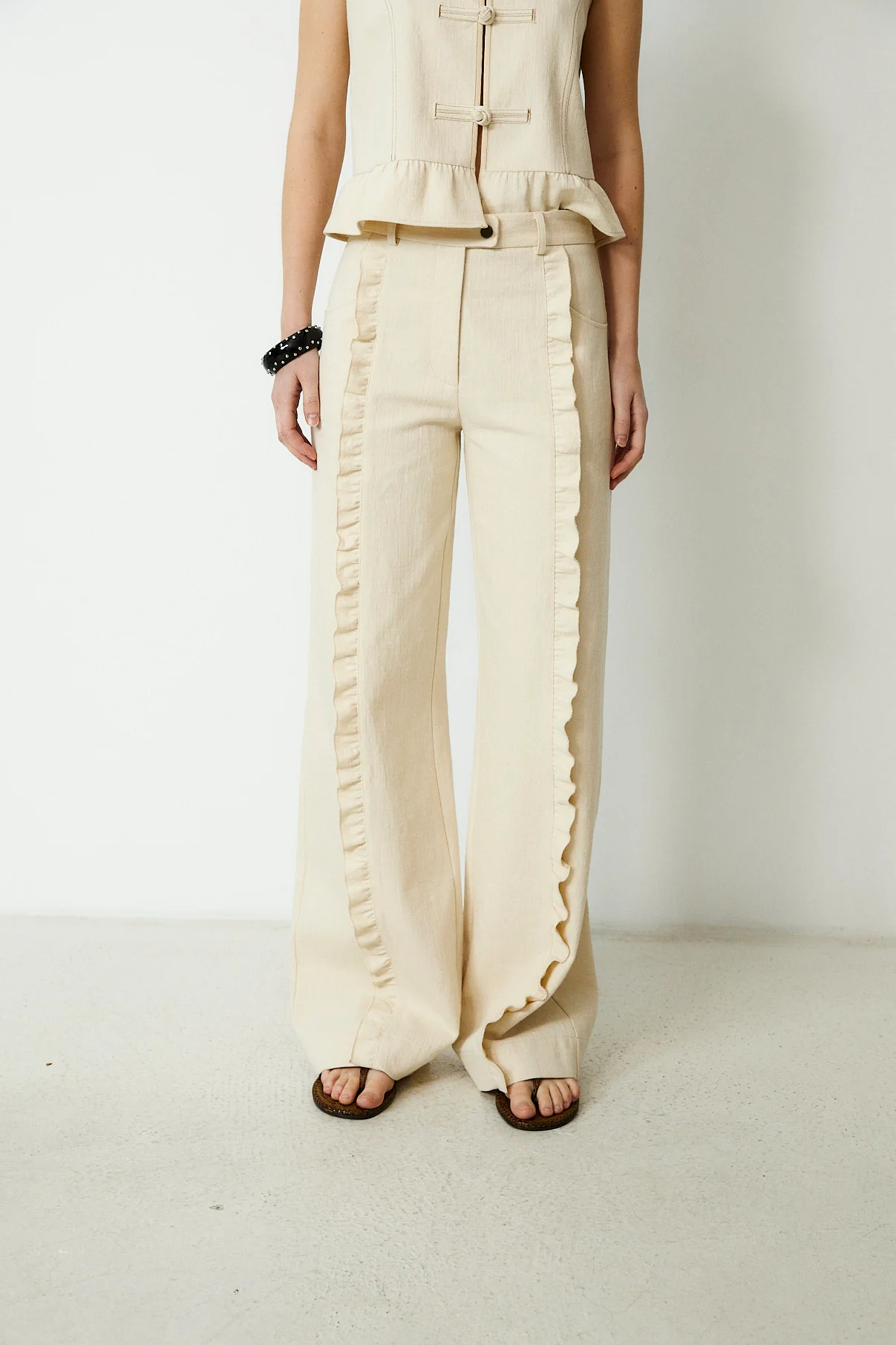 FRILLY | Ecru Italian Cotton Linen Trousers - Image 3