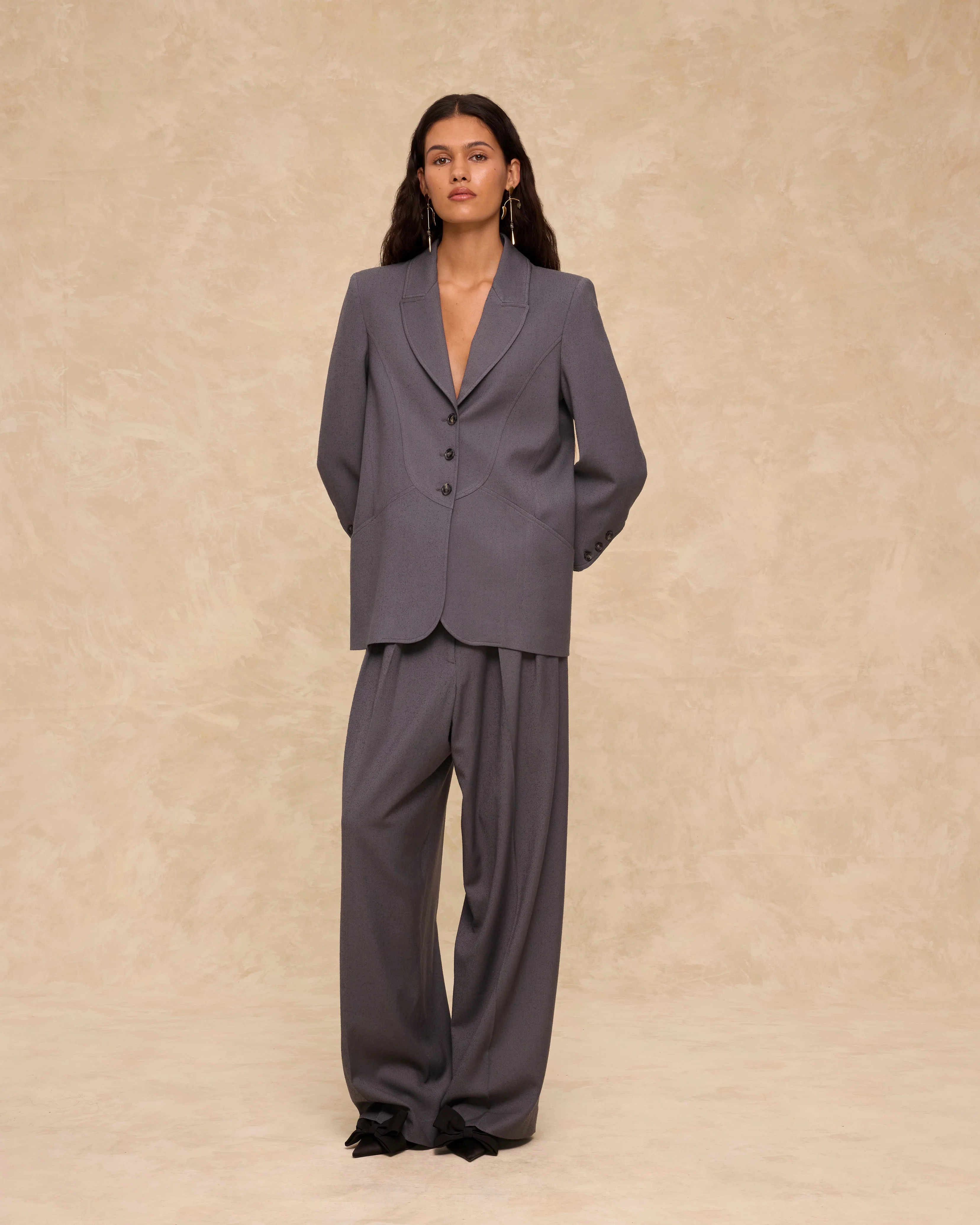 GIOVANA | Dark Grey Wool-Blend Tailored Trousers - Image 4