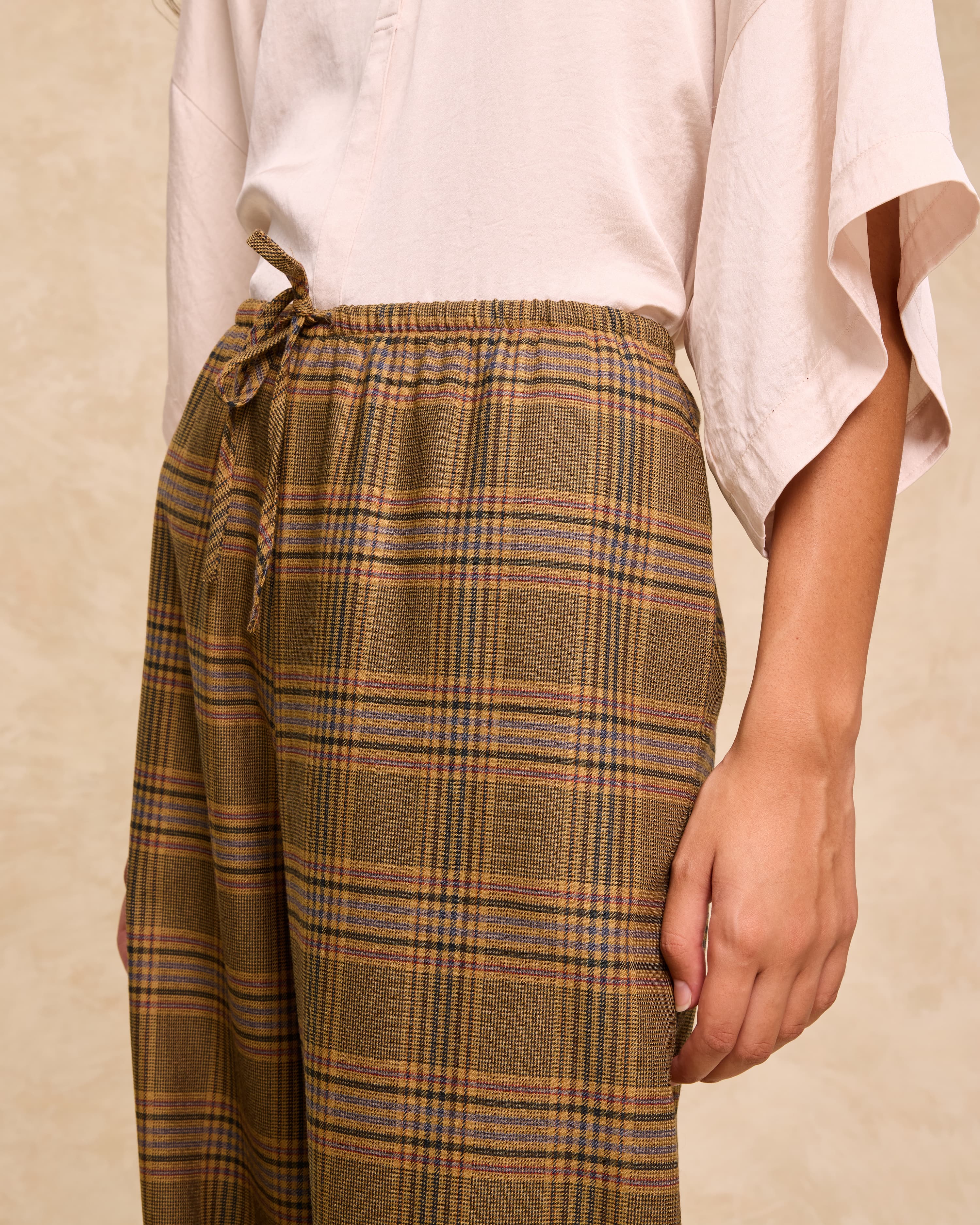HENRY | Mustard Check Wide-Leg Trousers - Image 3