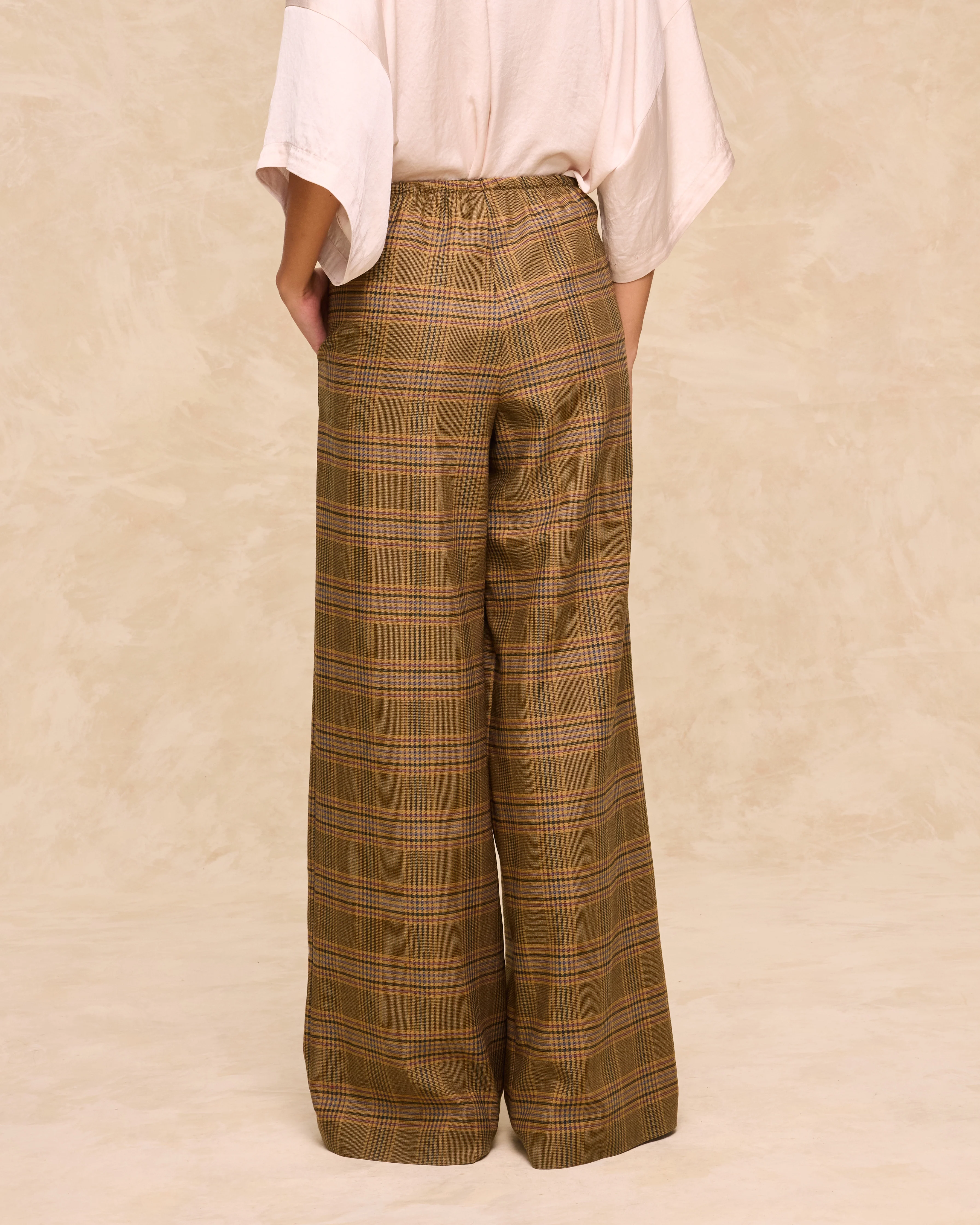 HENRY | Mustard Check Wide-Leg Trousers - Image 5