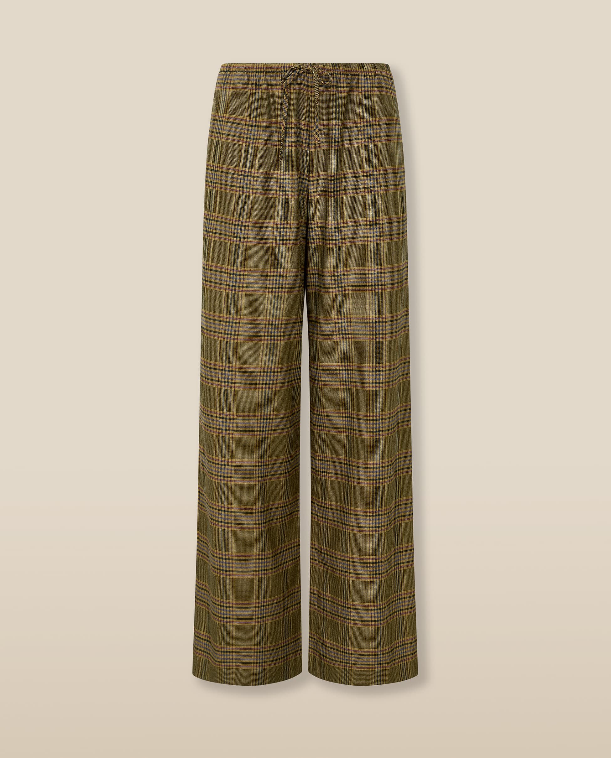 HENRY | Mustard Check Wide-Leg Trousers - Image 6