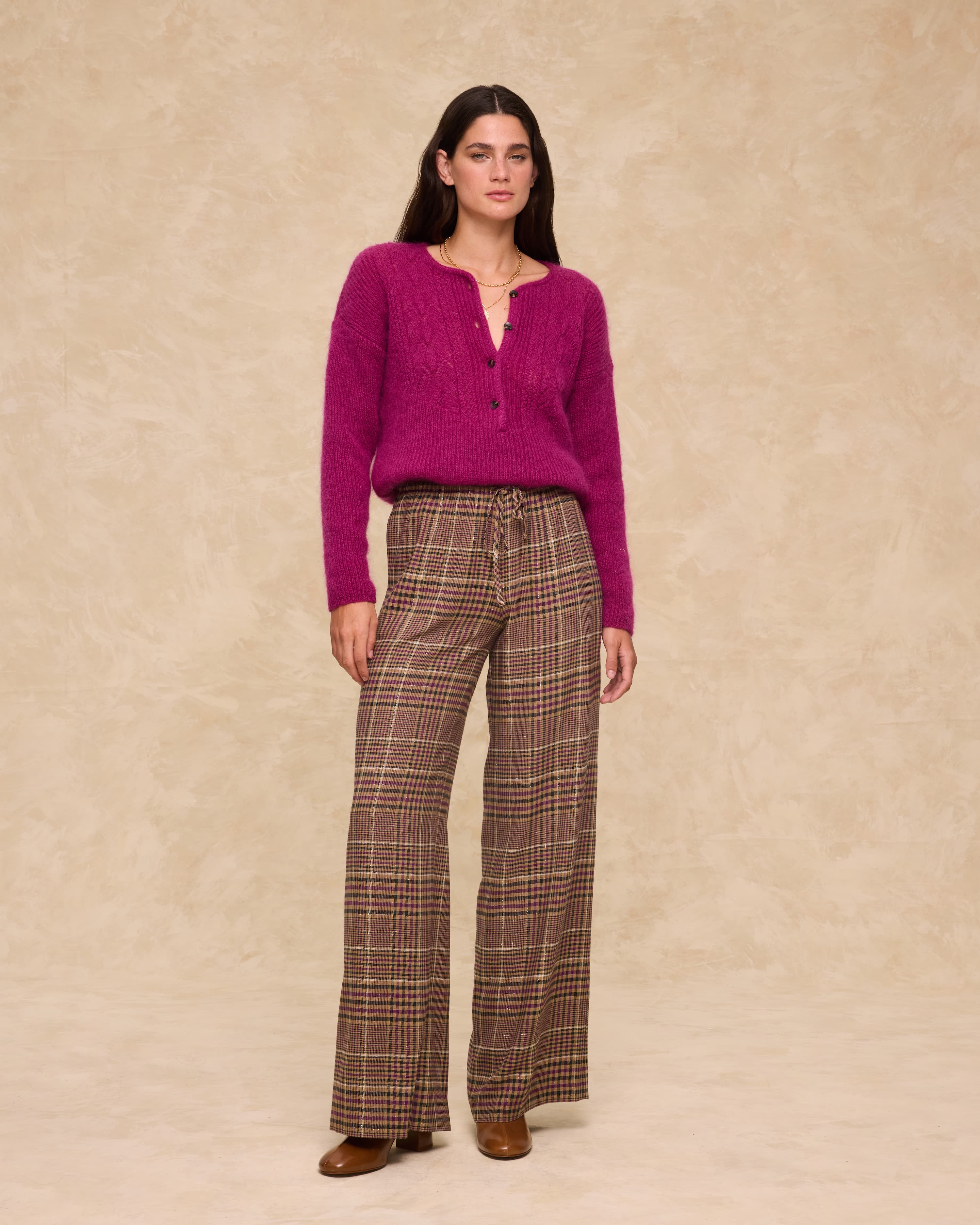 HENRY | Purple Check Wide-Leg Trousers - Image 2