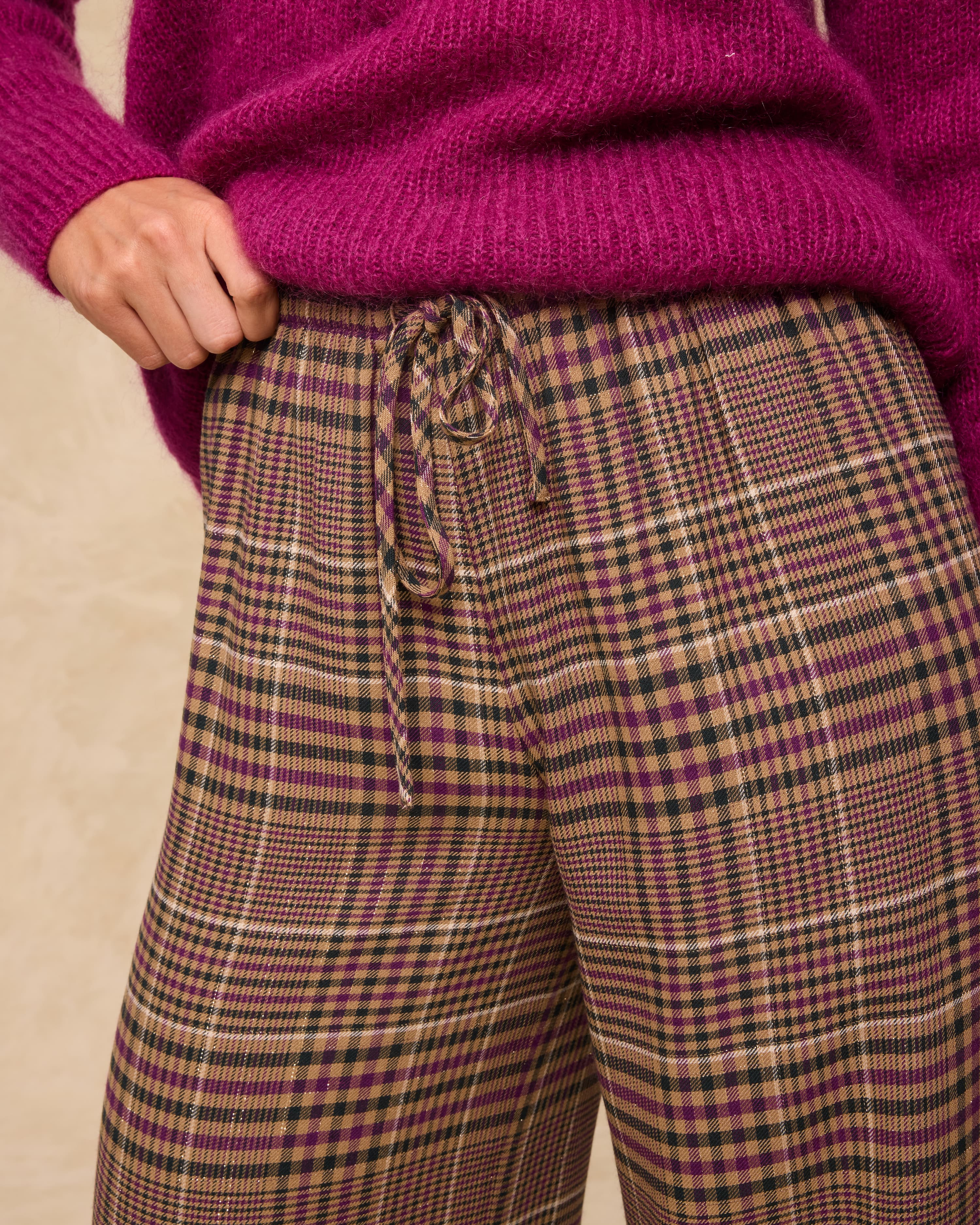 HENRY | Purple Check Wide-Leg Trousers - Image 3
