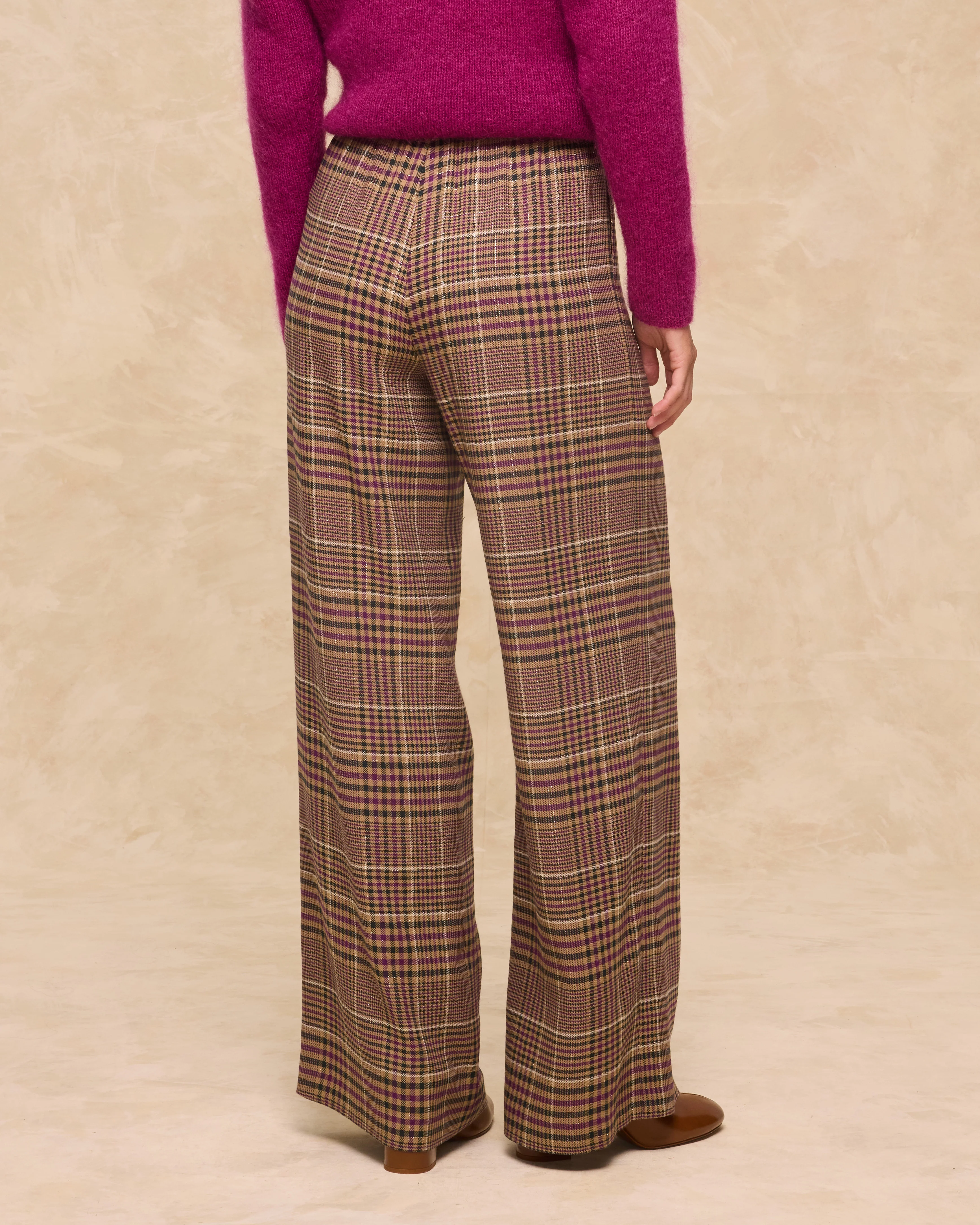 HENRY | Purple Check Wide-Leg Trousers - Image 4