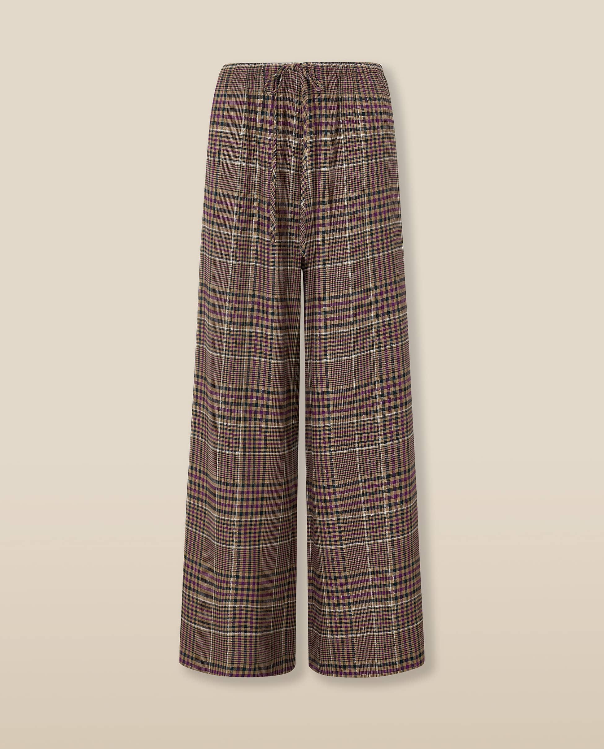 HENRY | Purple Check Wide-Leg Trousers - Image 5