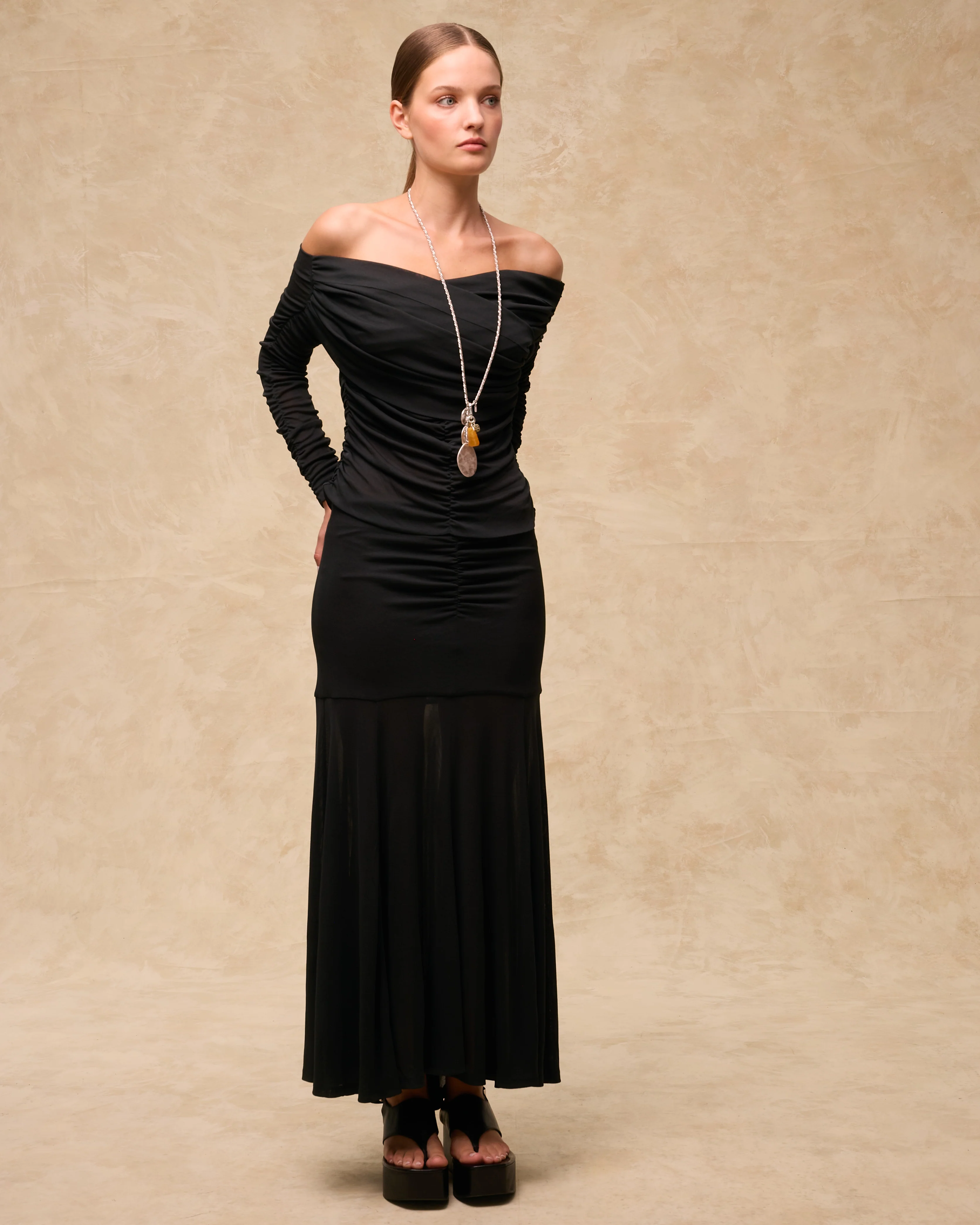 JANE | Black Sheer Panel Jersey Skirt - Image 2