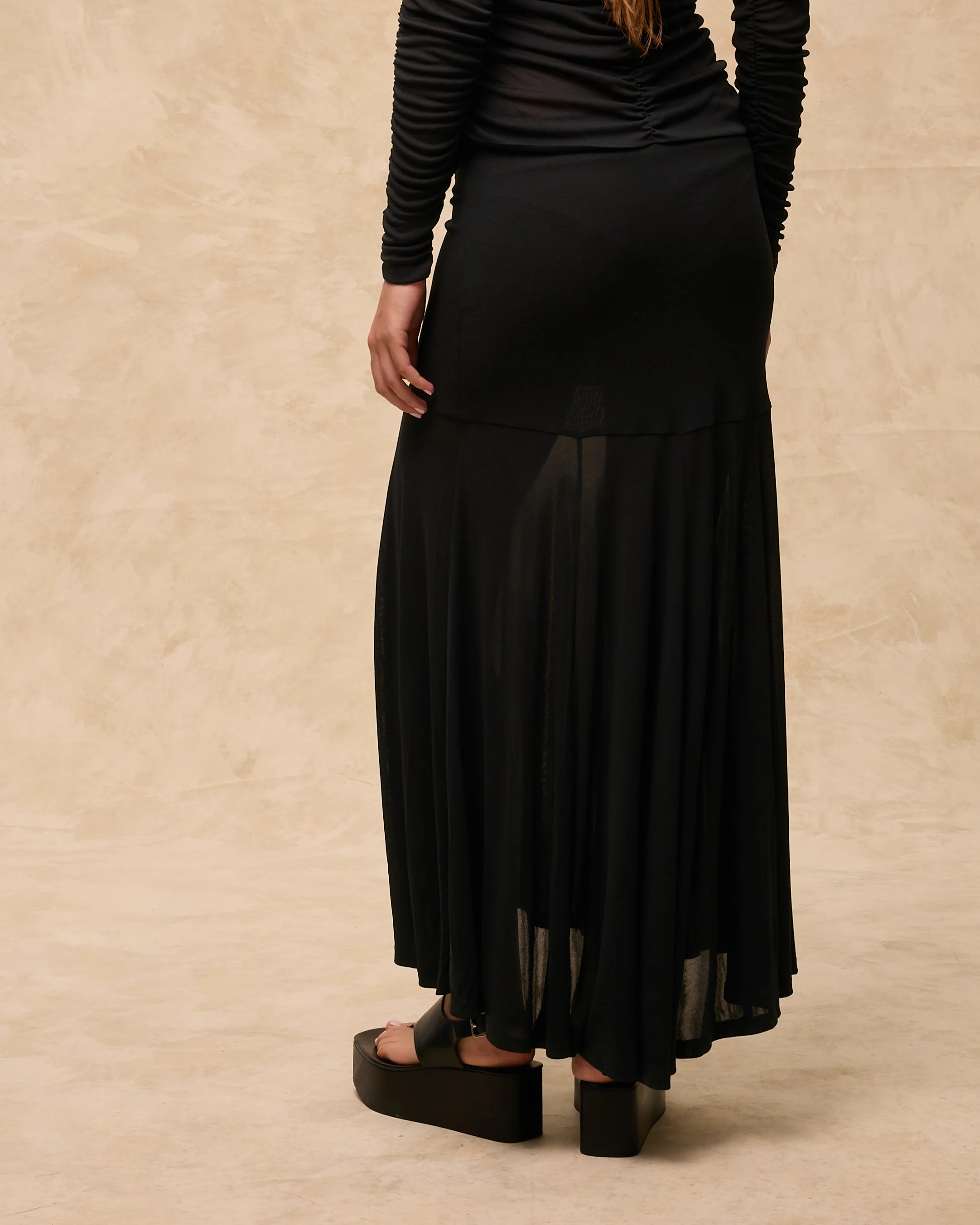 JANE | Black Sheer Panel Jersey Skirt - Image 3