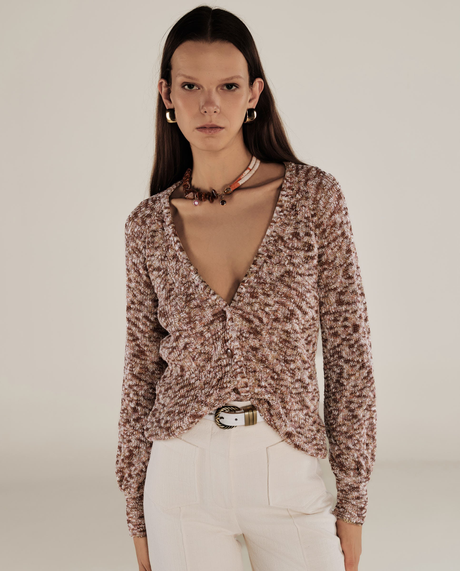 KIARA | Metallic Bronze Relaxed Cotton Cardigan - Image 2