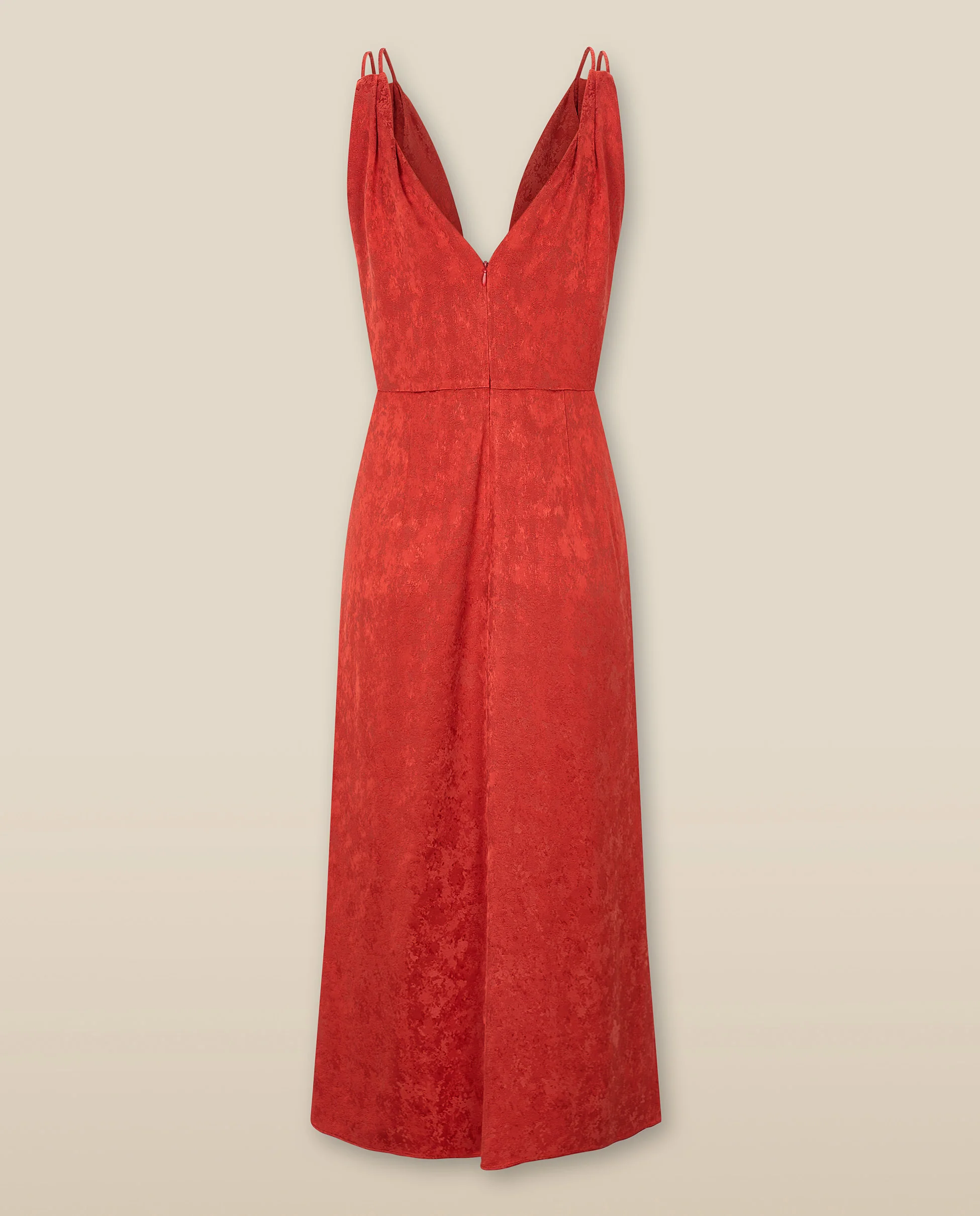 LATINA | Red Jacquard Twist Front V-Neck Midi Dress - Image 5