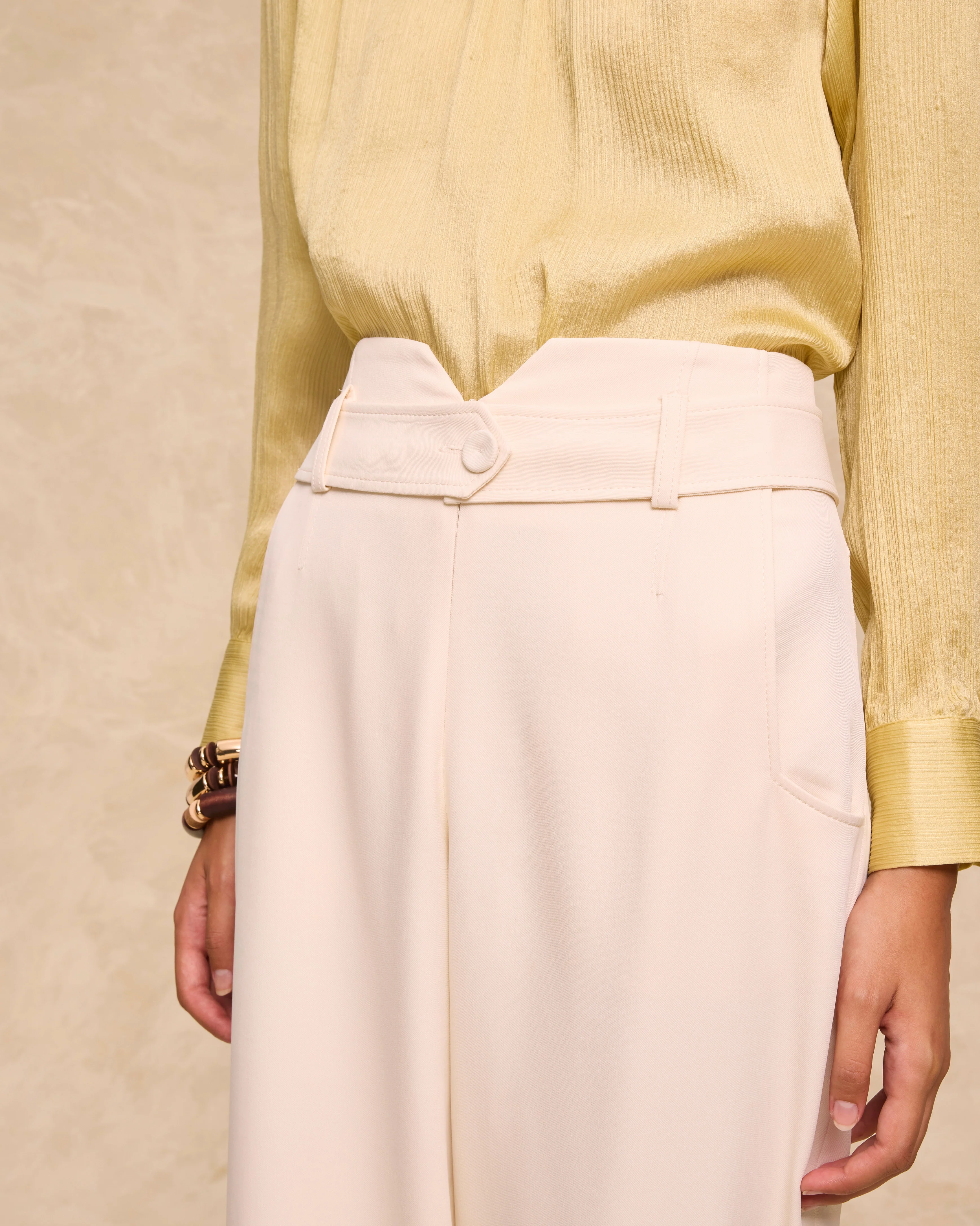 LEMON | Ecru Wide-Leg Tailored Trousers - Image 3