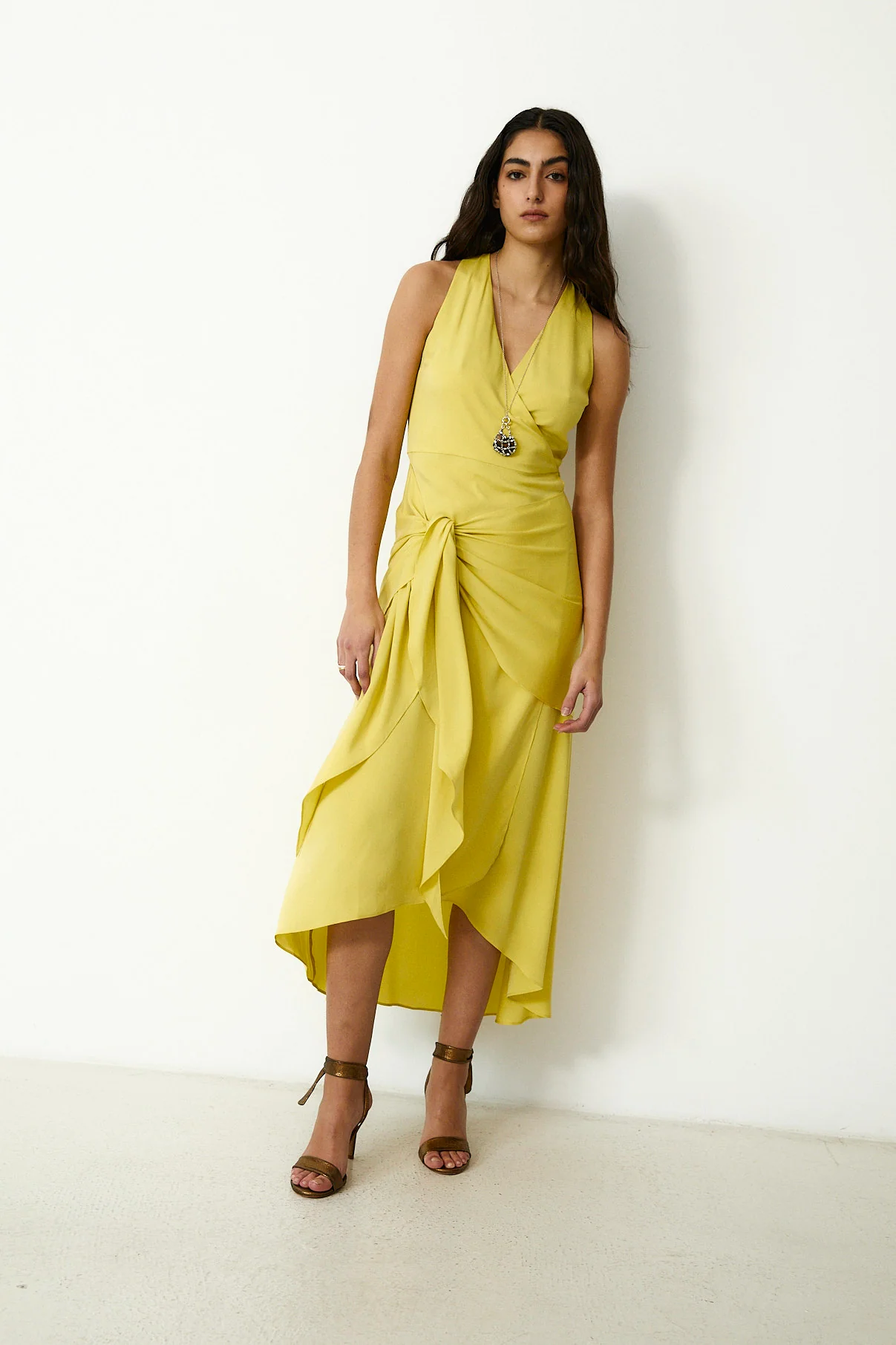 LEOPOLDA | 100% Silk Yellow Midi Dress - Image 2