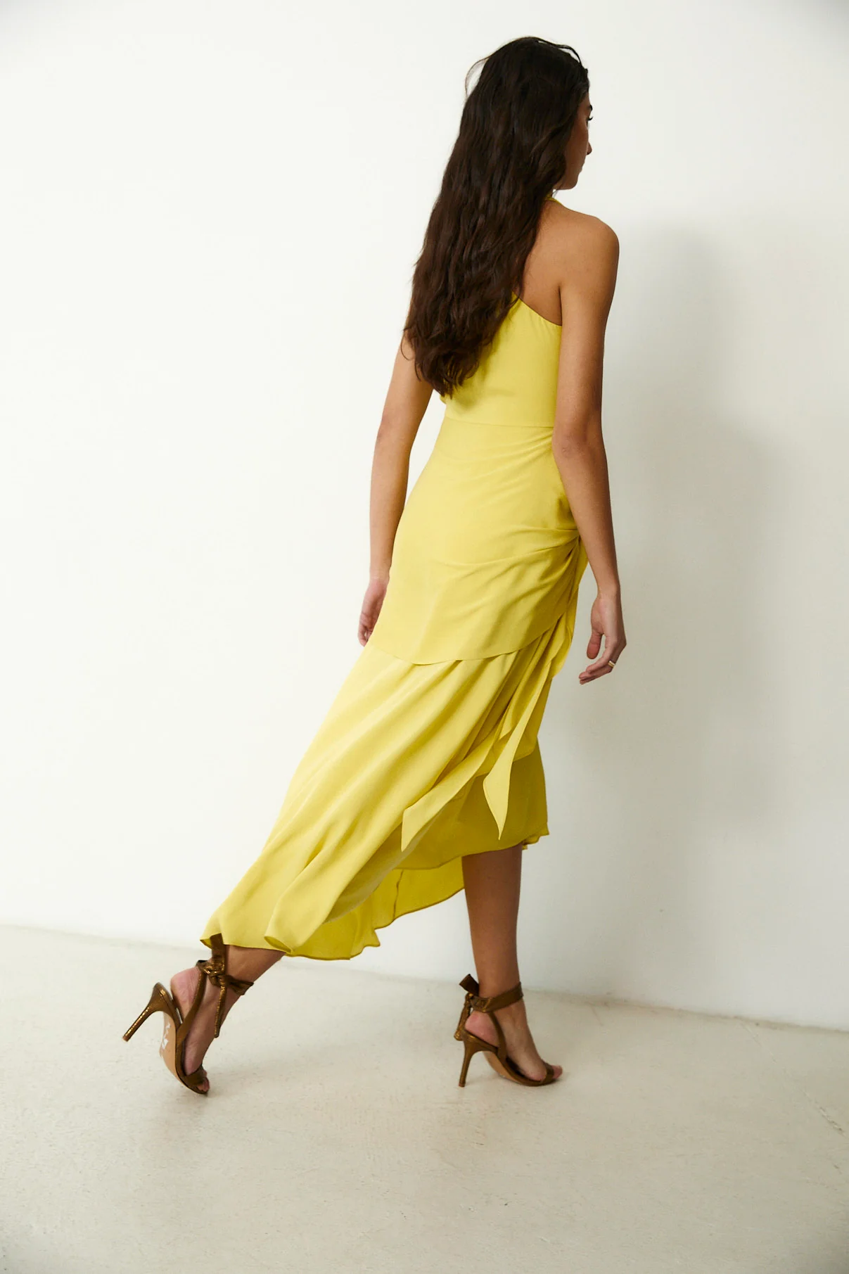 LEOPOLDA | 100% Silk Yellow Midi Dress - Image 3
