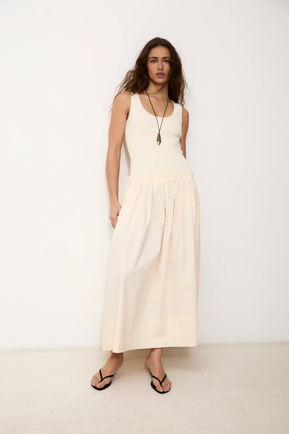 LINA | Knit and Cotton Ecru Dress - Image 3