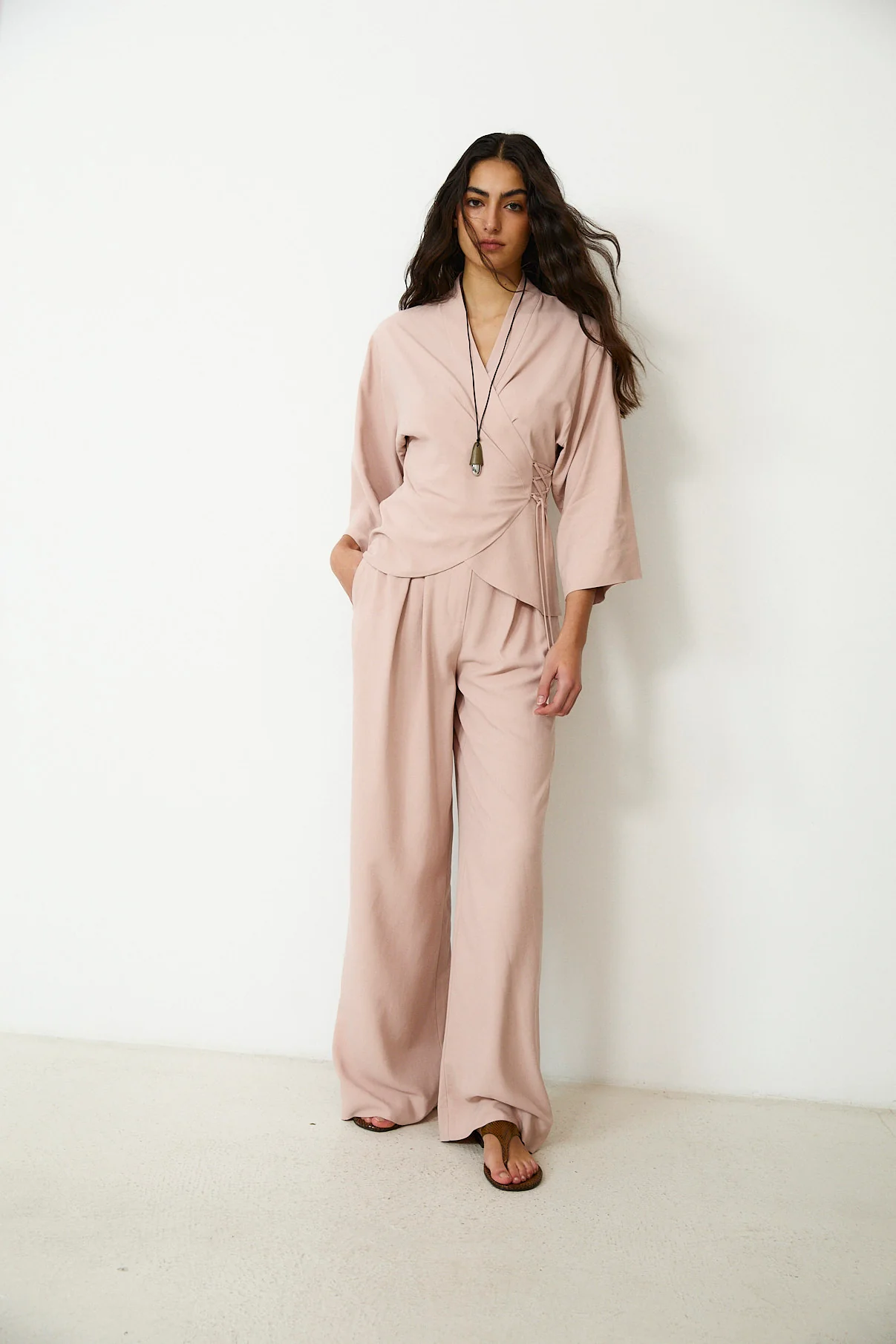 LOURDES | Light Pink Silk Wrap Blazer - Image 3