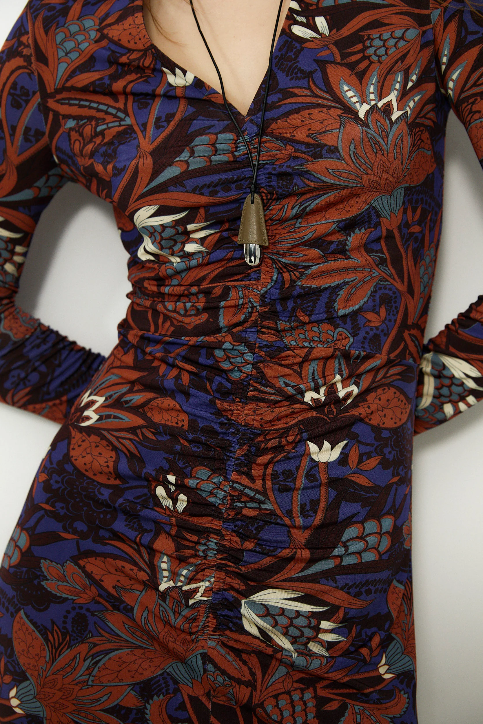 LUCY | Brown Printed Long Sleeve Midi Dress - Image 4