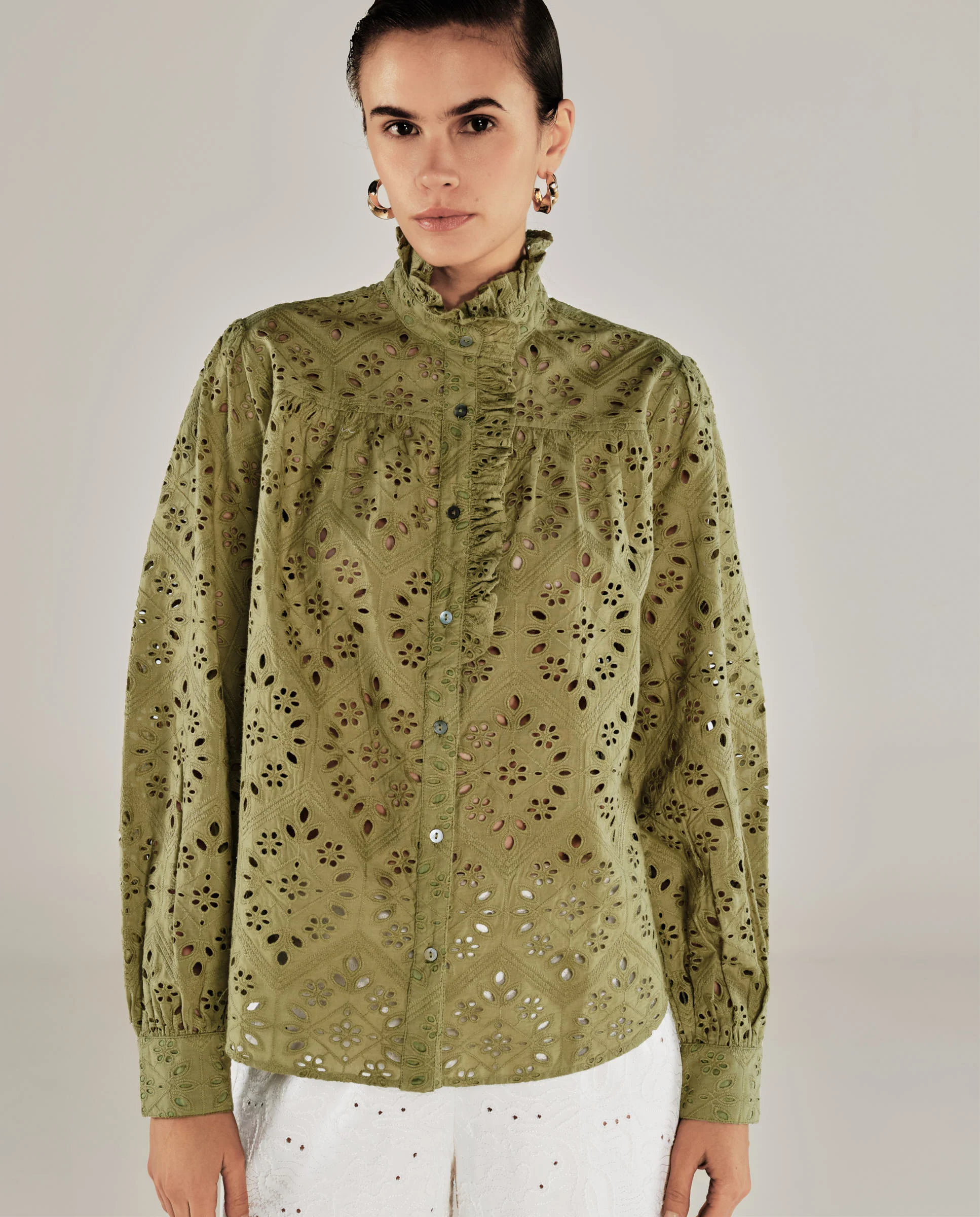 LULU | Soft Green Embroidery Cotton Blouse - Image 2