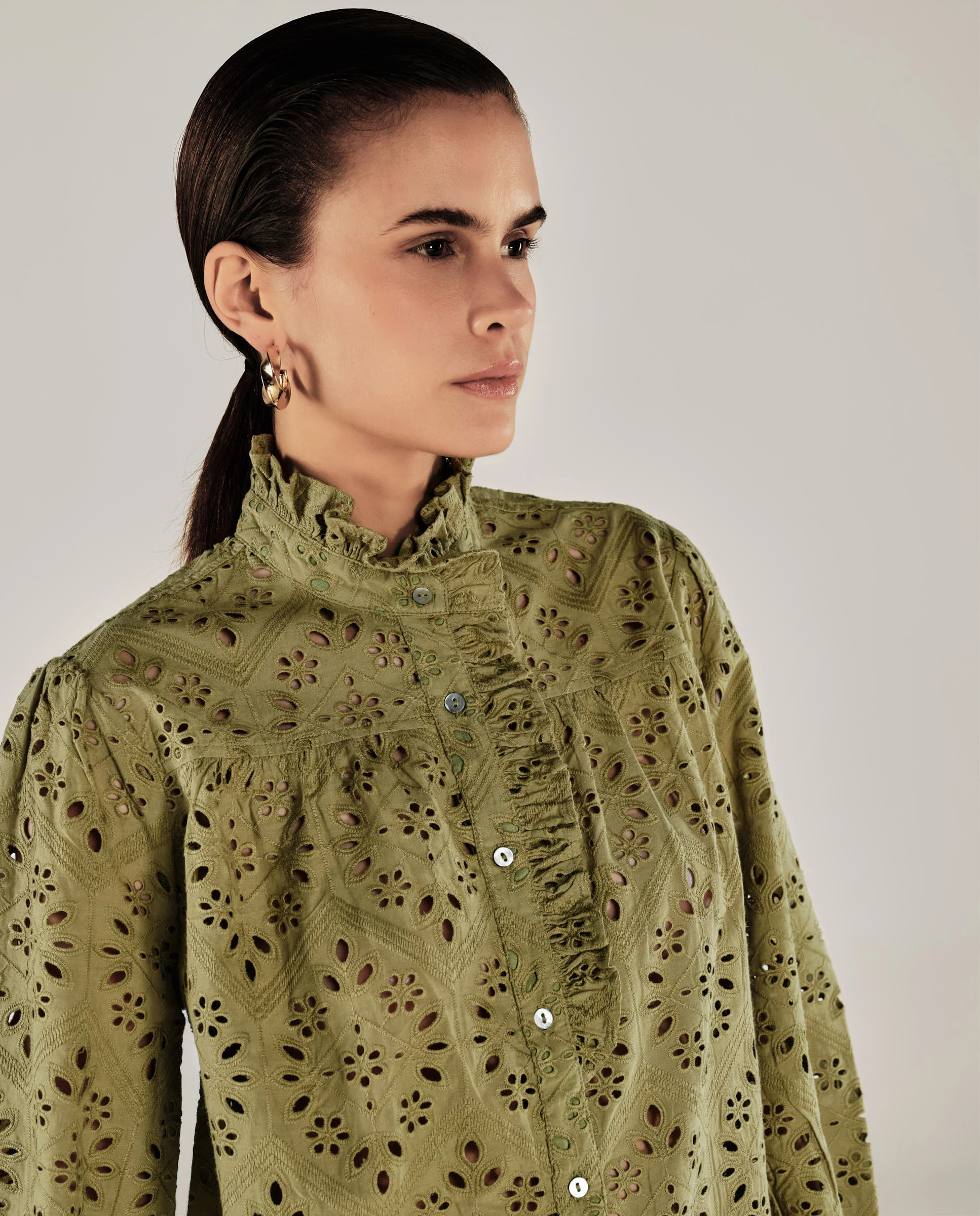 LULU | Soft Green Embroidery Cotton Blouse - Image 3