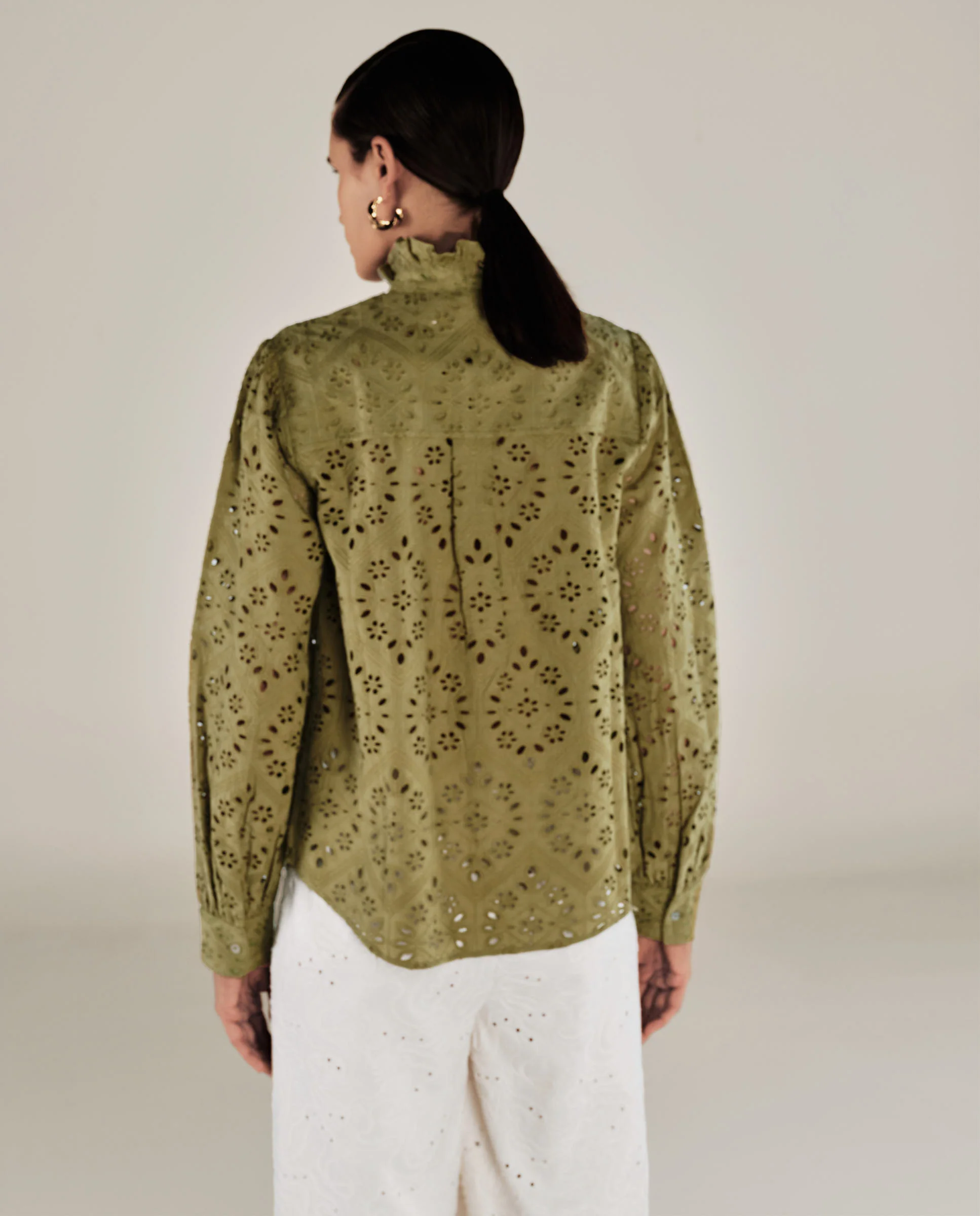 LULU | Soft Green Embroidery Cotton Blouse - Image 4