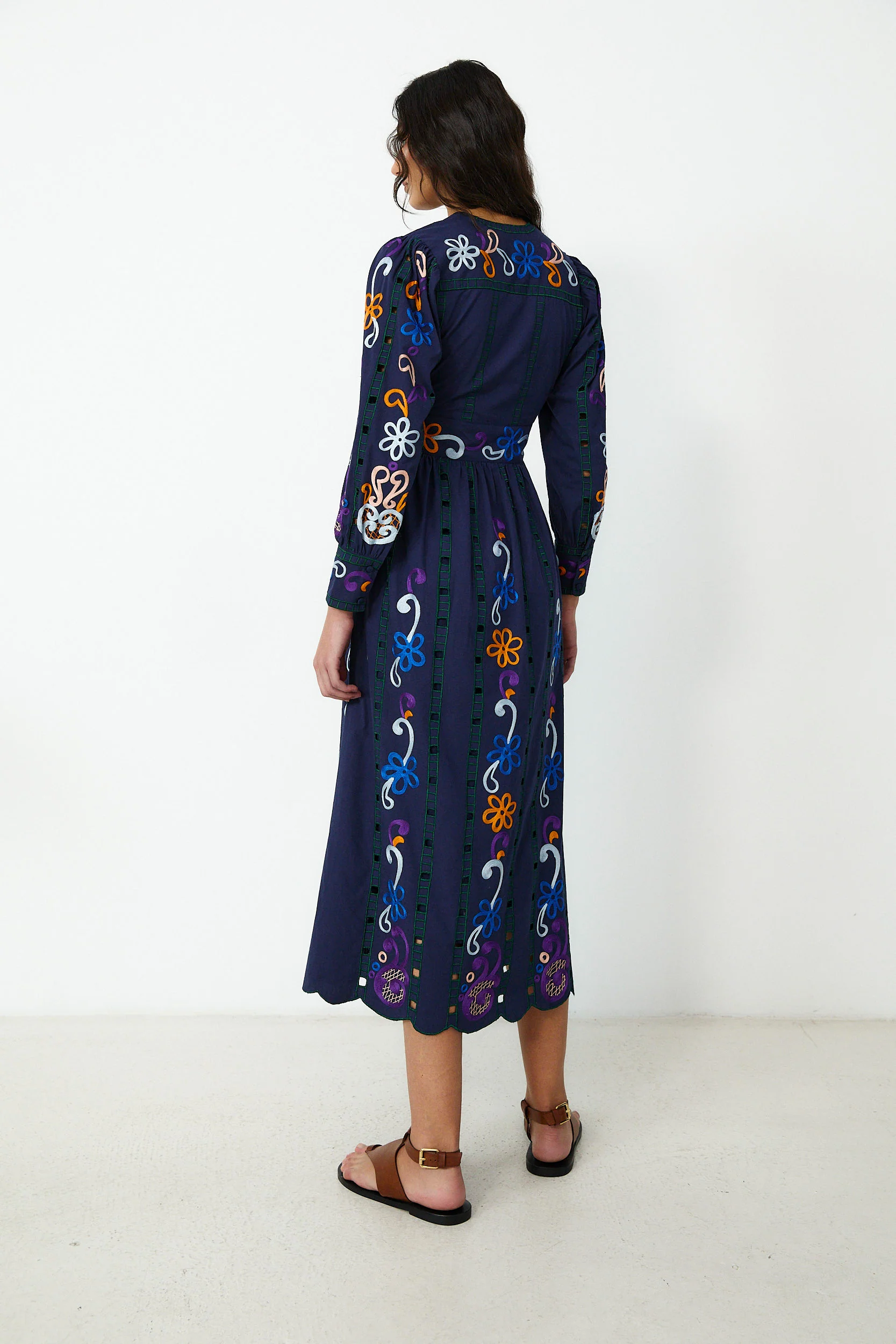MADIE | Navy Embroidered Cotton Maxi Dress - Image 3