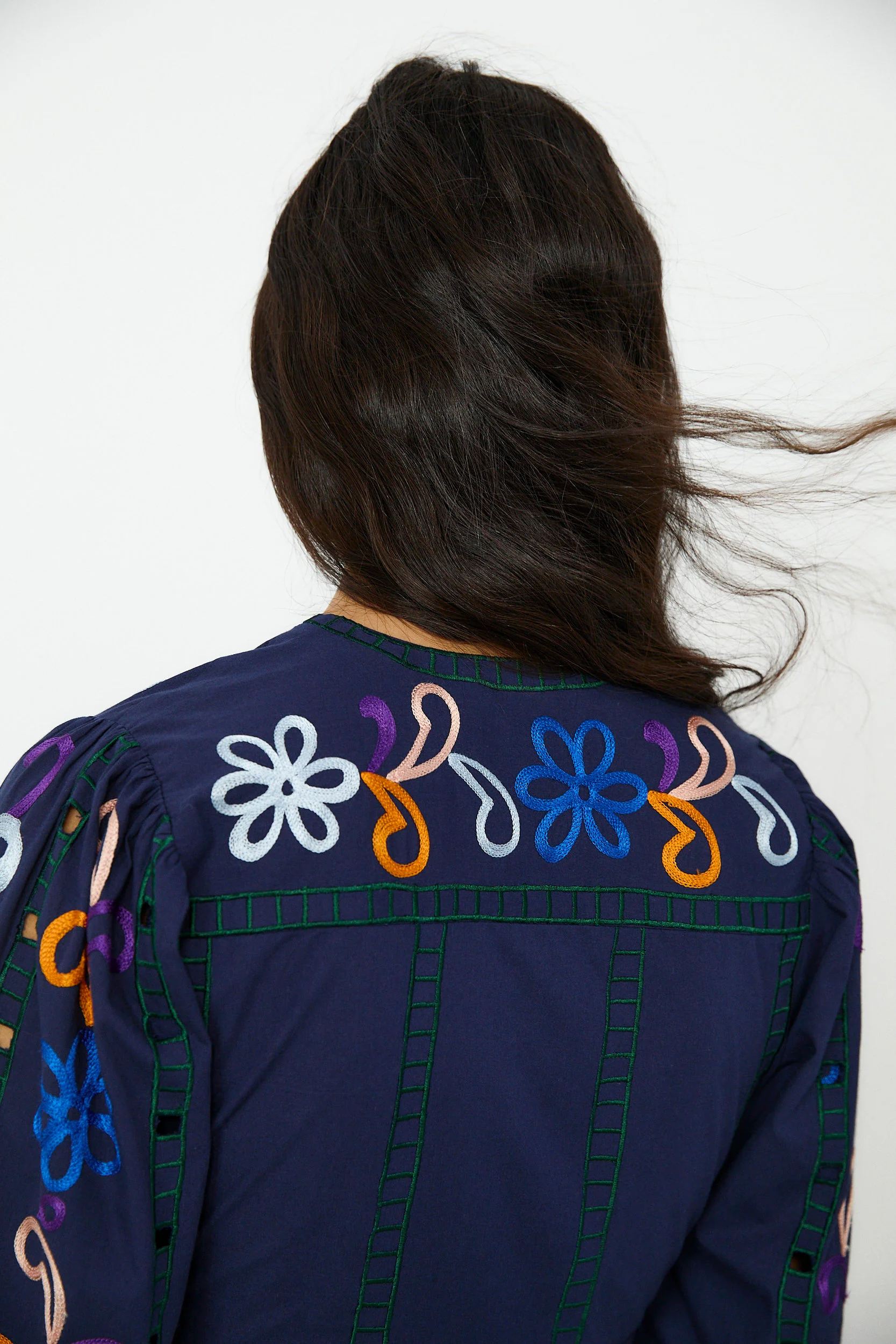 MADIE | Navy Embroidered Cotton Maxi Dress - Image 4