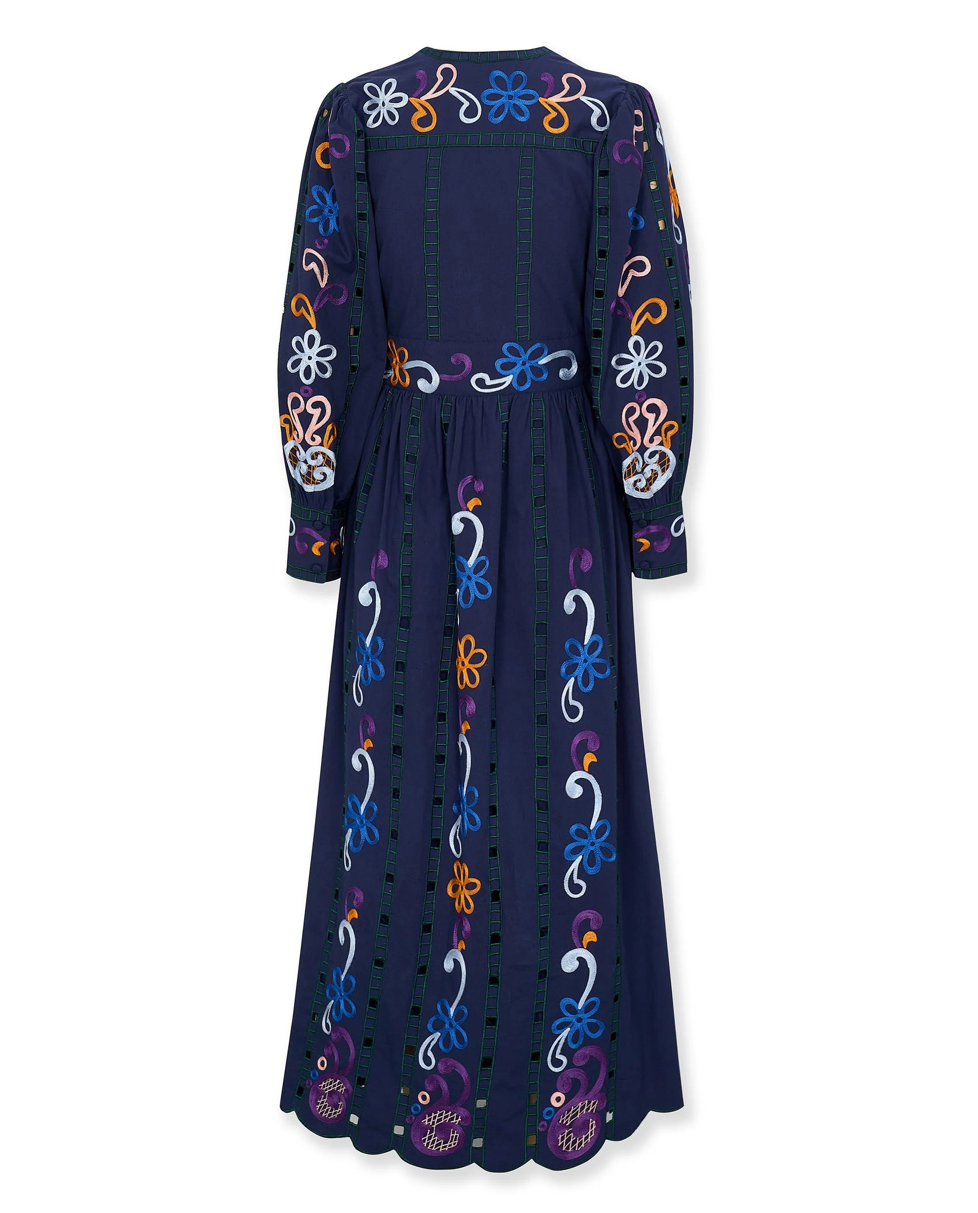 MADIE | Navy Embroidered Cotton Maxi Dress - Image 5