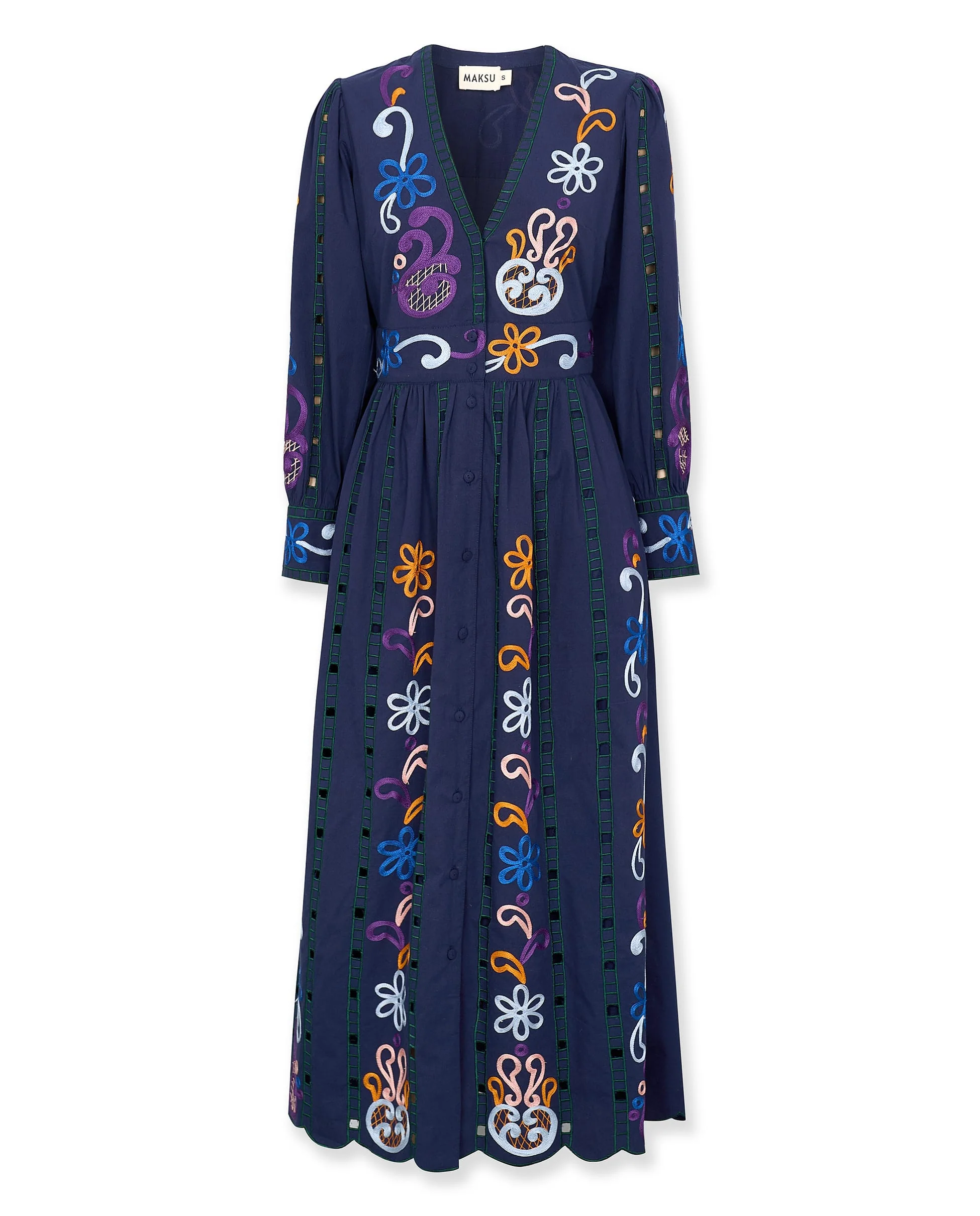 MADIE | Navy Embroidered Cotton Maxi Dress - Image 6