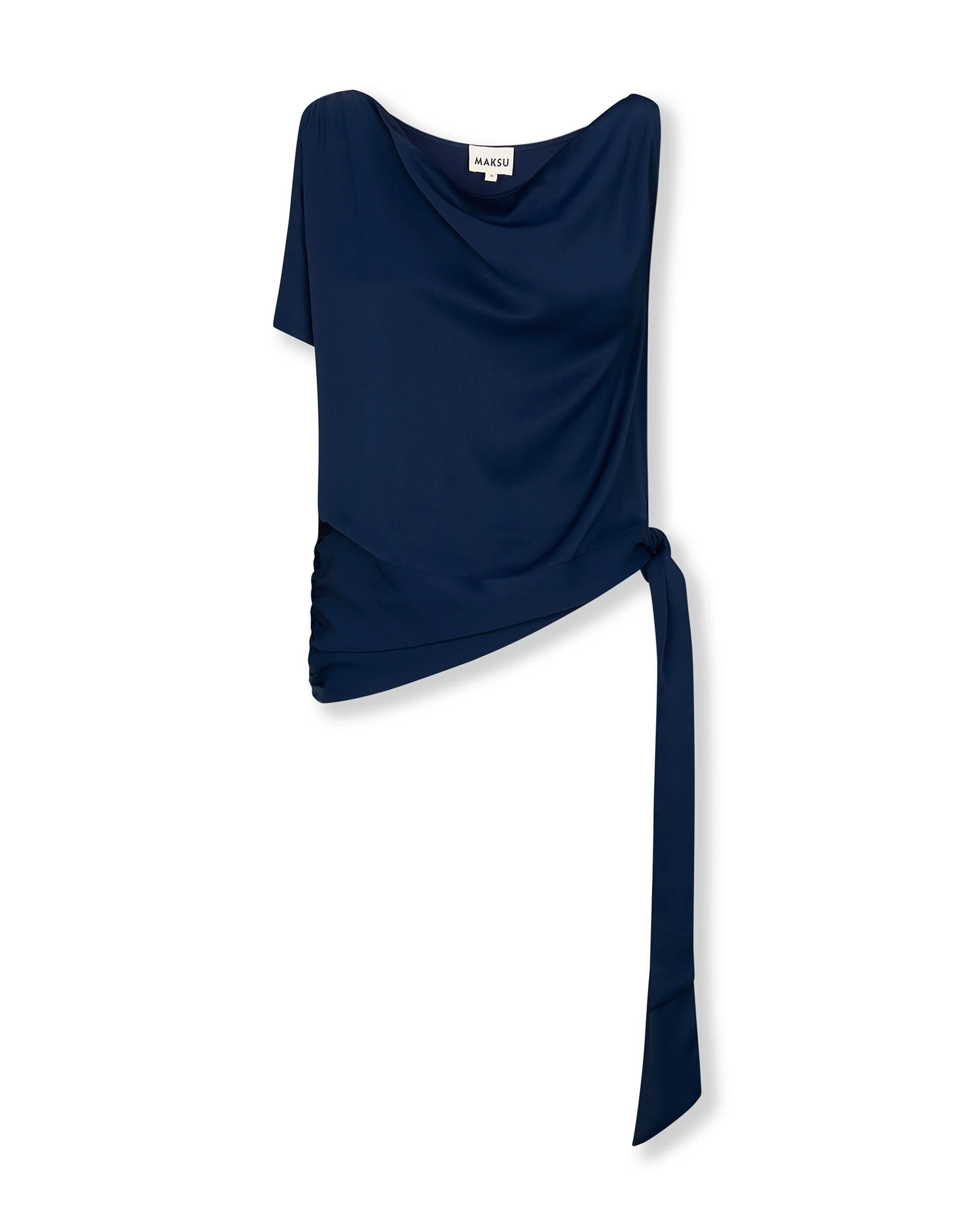 MAKBUSH | Navy Draped Neckline Top - Image 6