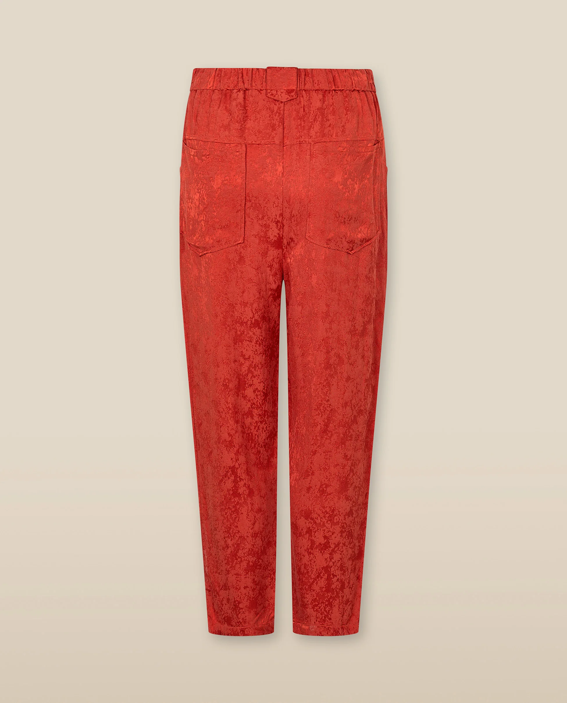 MALAQUITA | Red Jacquard Satin Tapered Trousers - Image 7