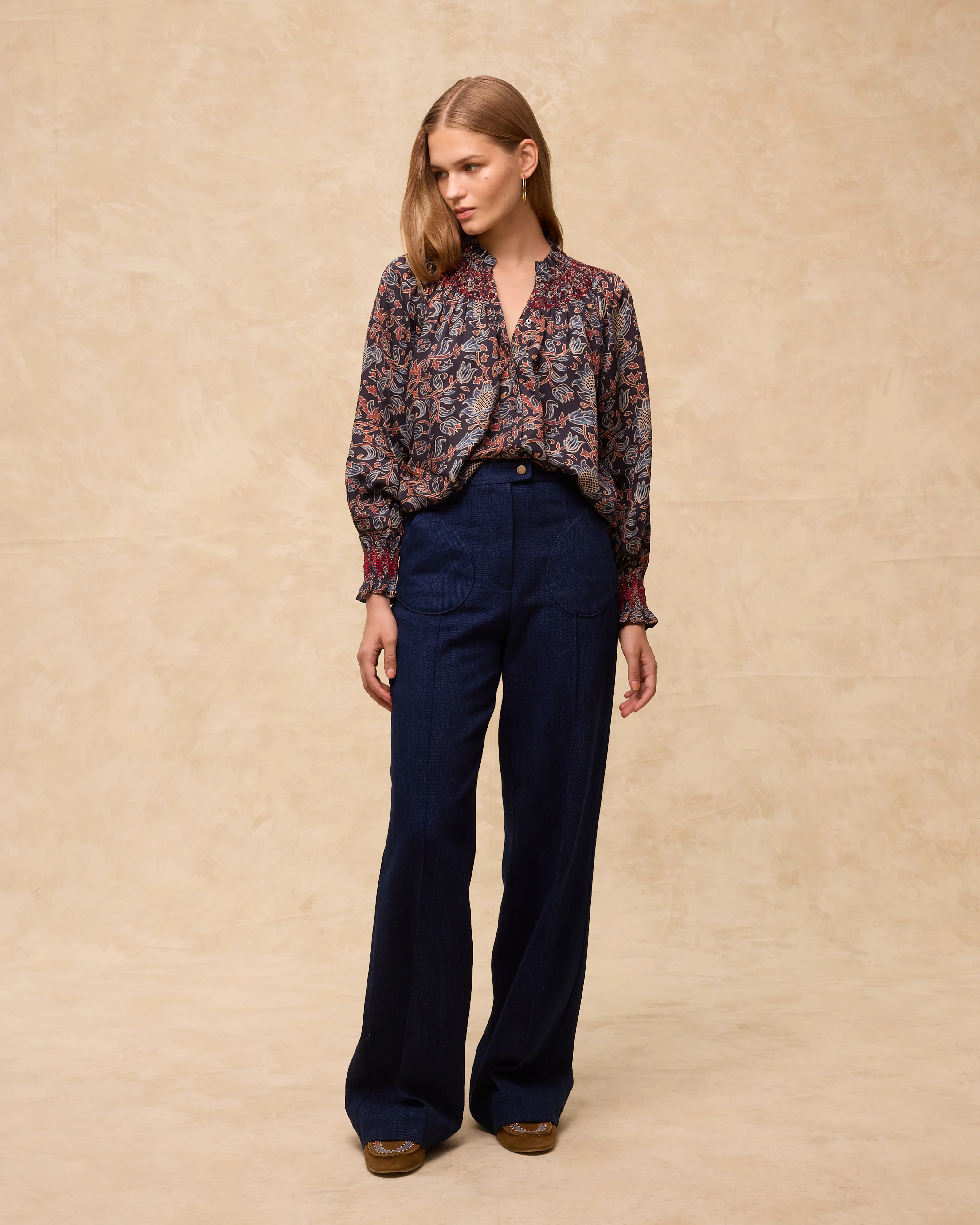 MARETOILE | Navy Multi Floral Print Blouse - Image 2