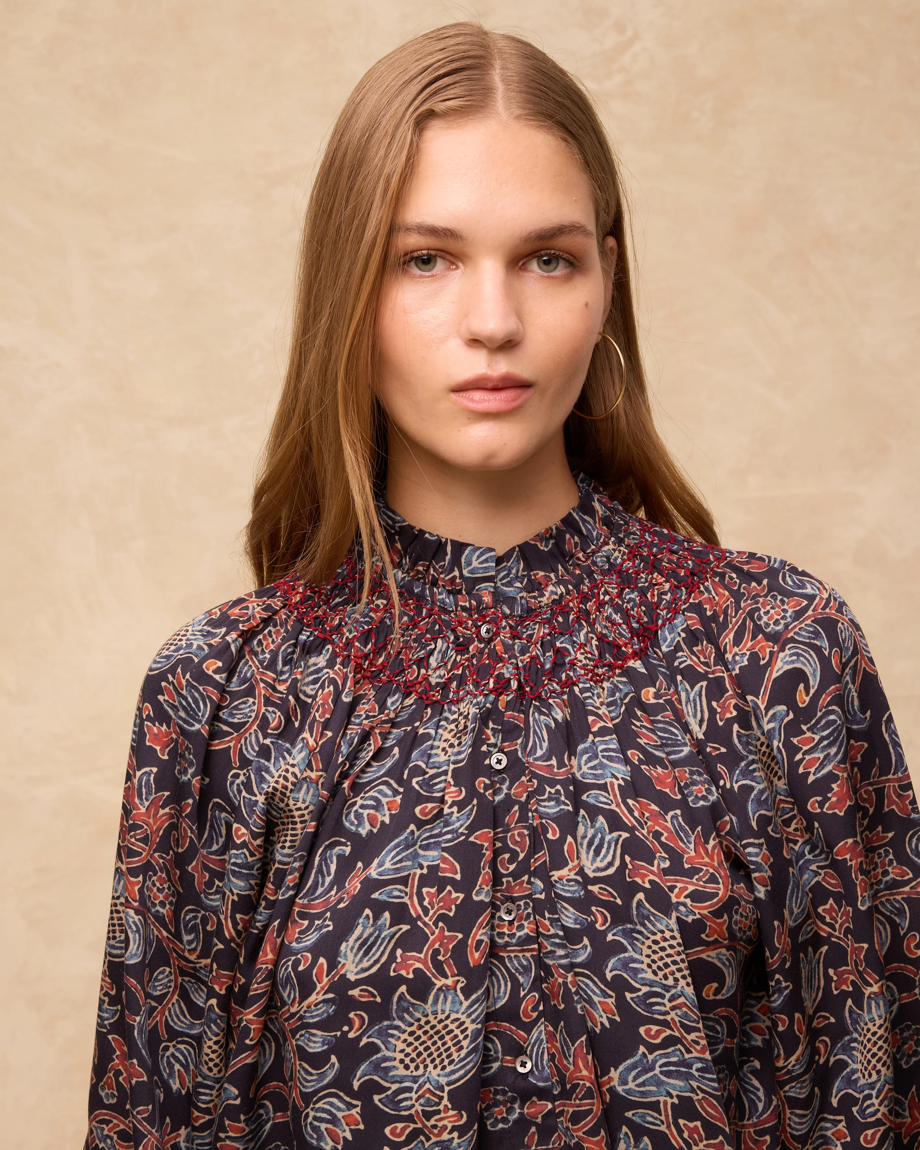 MARETOILE | Navy Multi Floral Print Blouse - Image 3