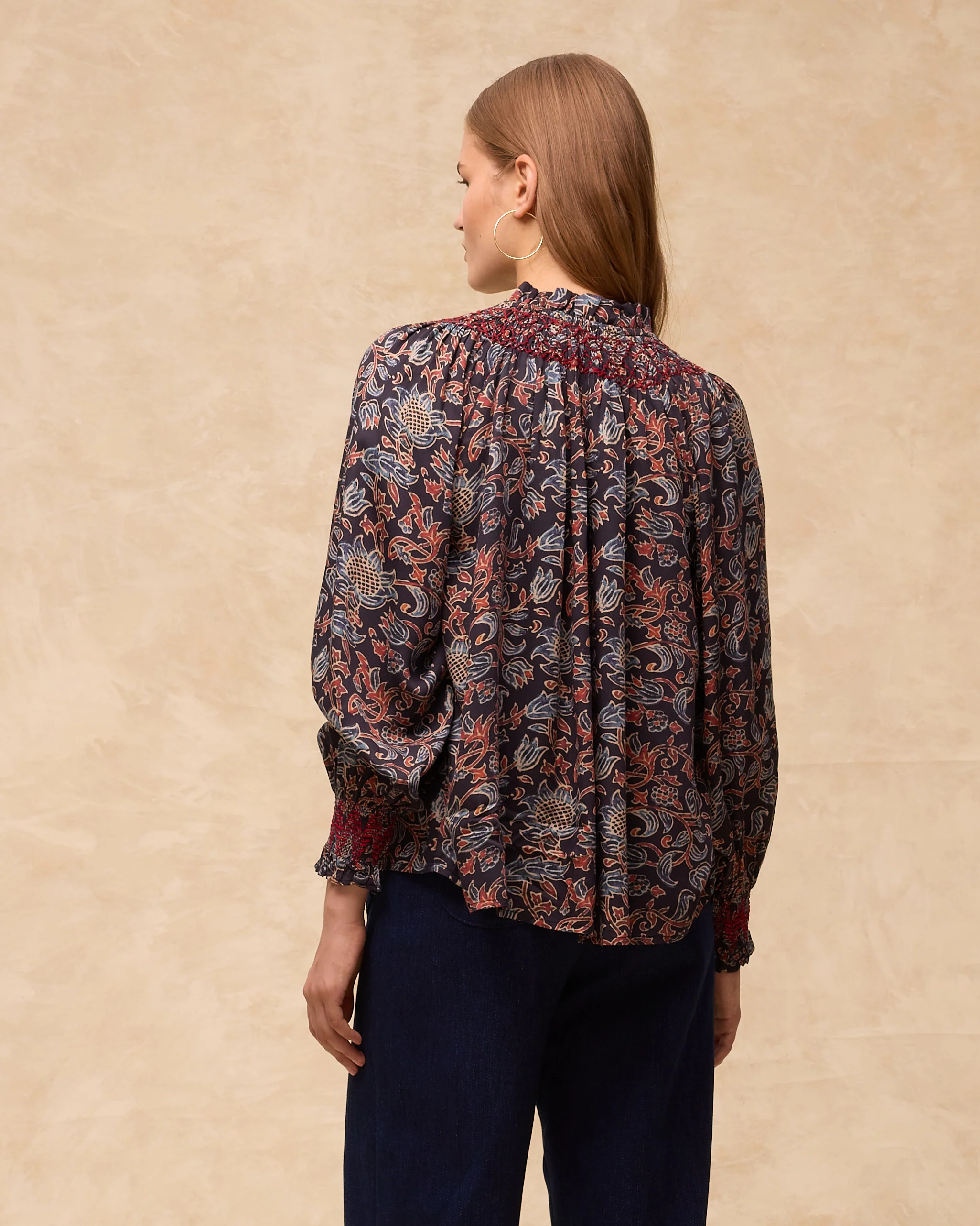 MARETOILE | Navy Multi Floral Print Blouse - Image 4