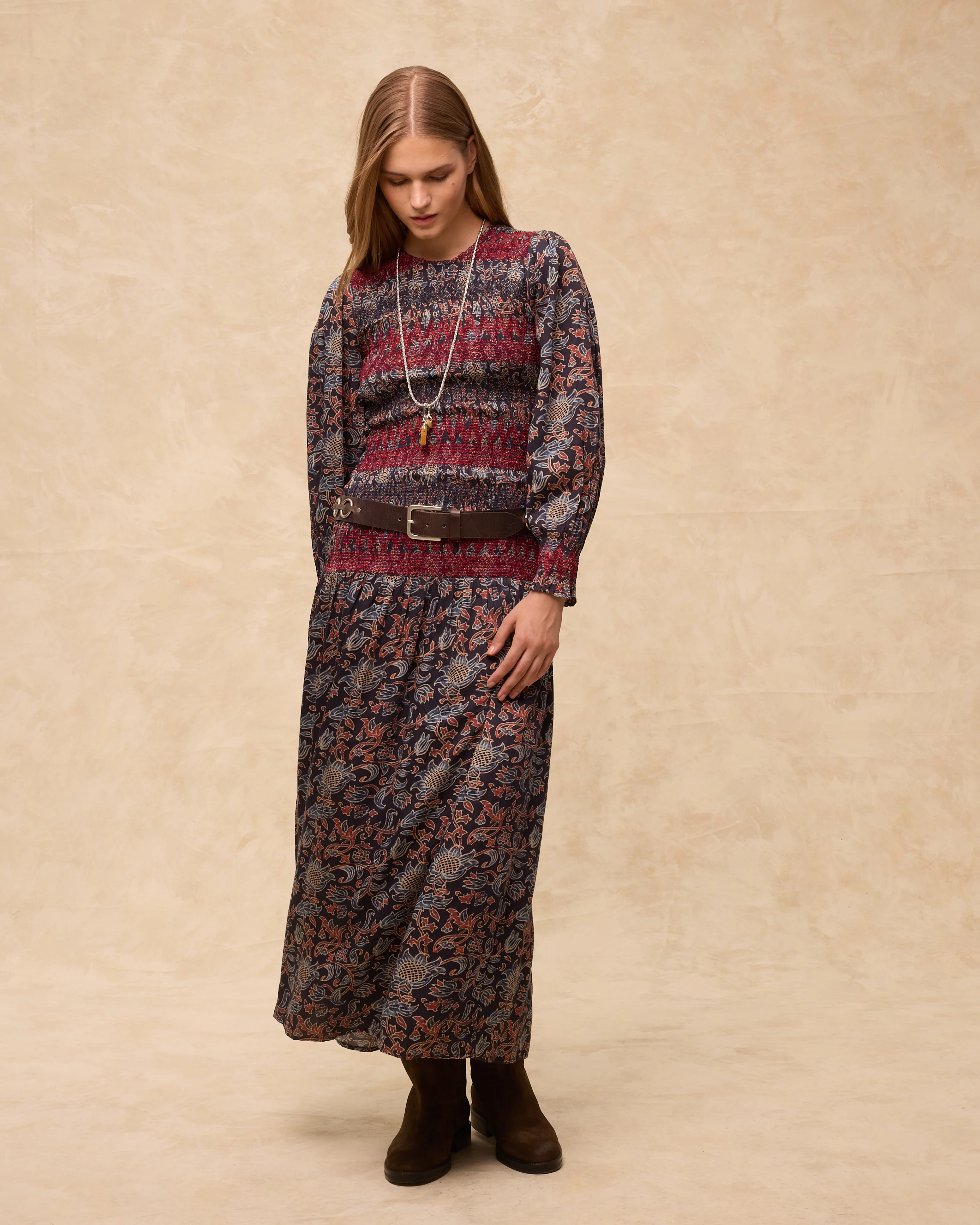 MARETOILE | Navy Multi Floral Print Midi Dress - Image 2
