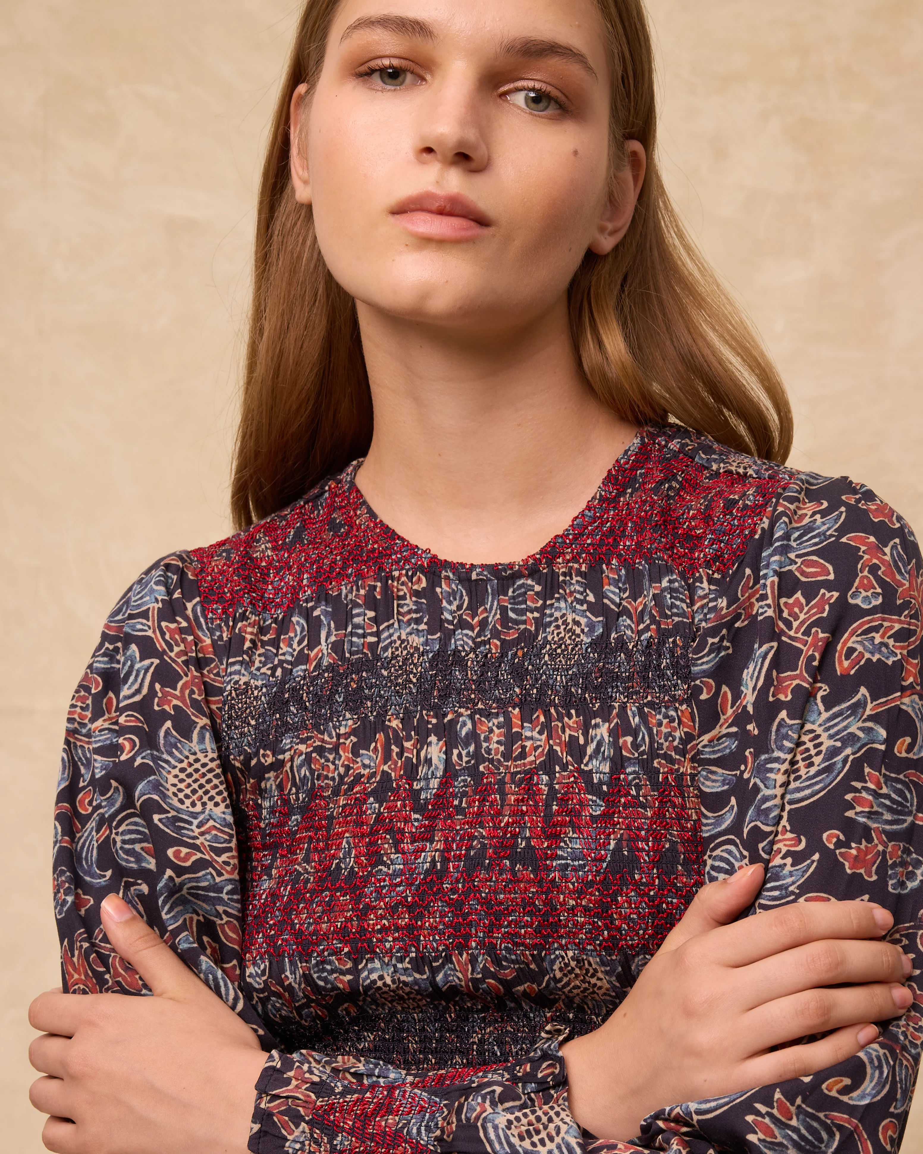 MARETOILE | Navy Multi Floral Print Midi Dress - Image 3