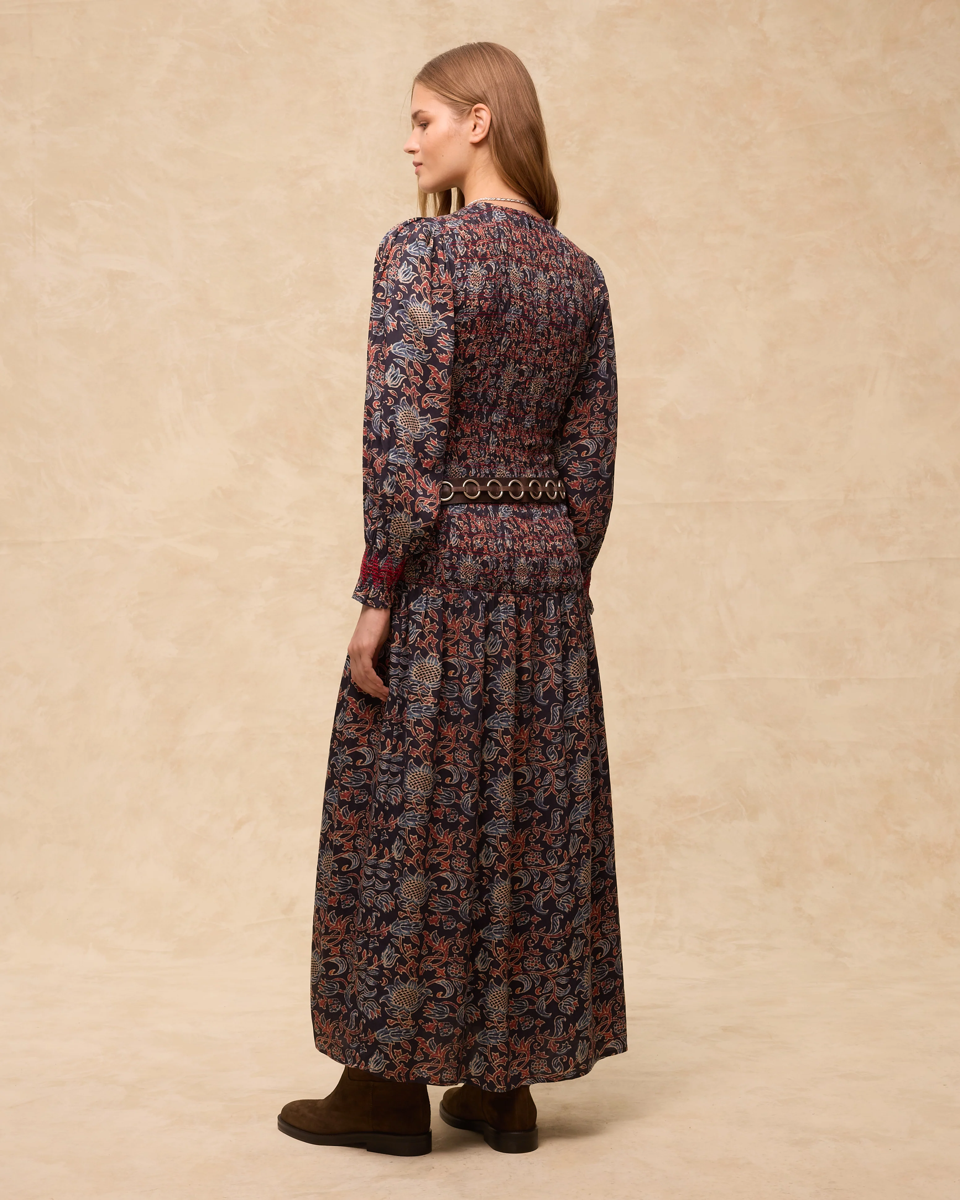 MARETOILE | Navy Multi Floral Print Midi Dress - Image 5