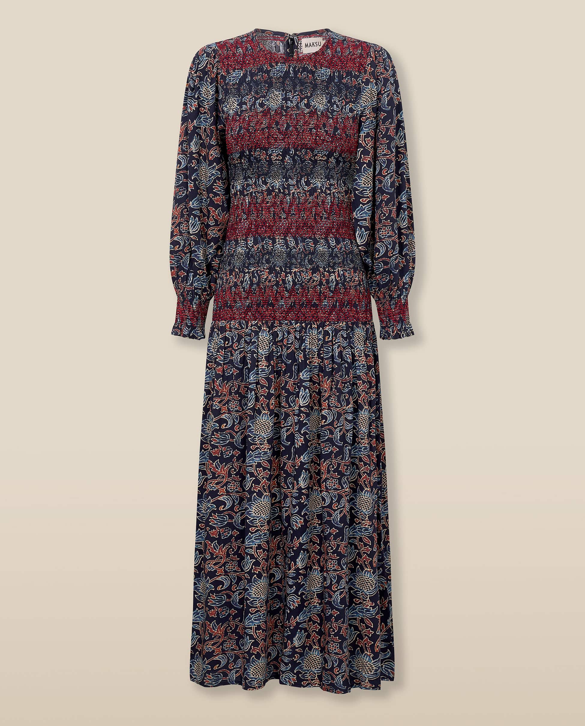 MARETOILE | Navy Multi Floral Print Midi Dress - Image 6