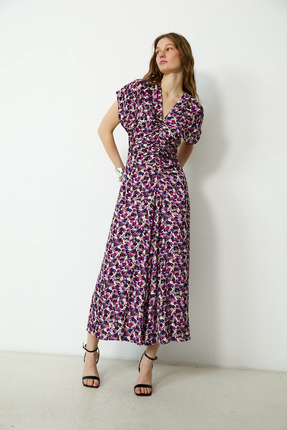 MARIETA | Magenta Abstract Floral Midi Dress - Image 4