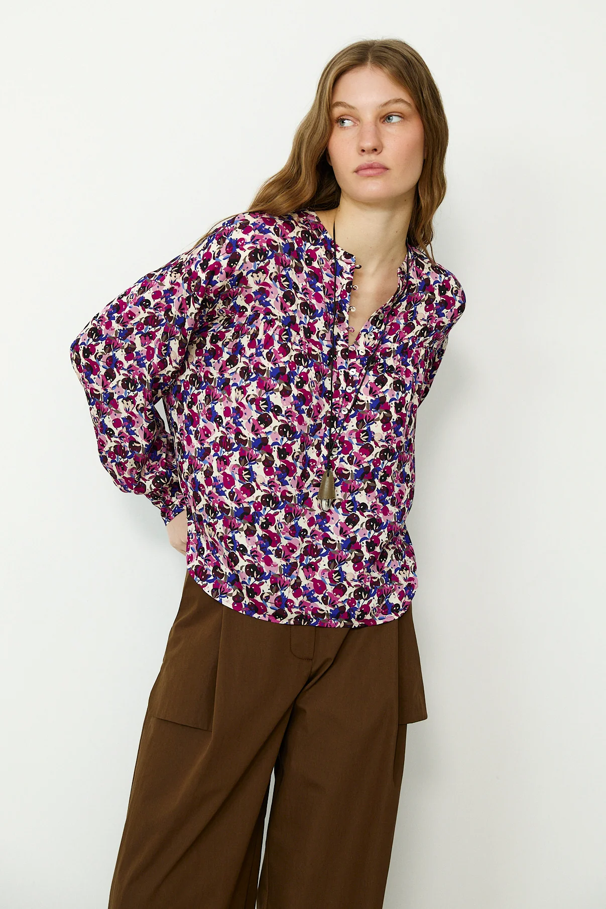 MARIETA | Magenta Abstract Floral Blouse - Image 3