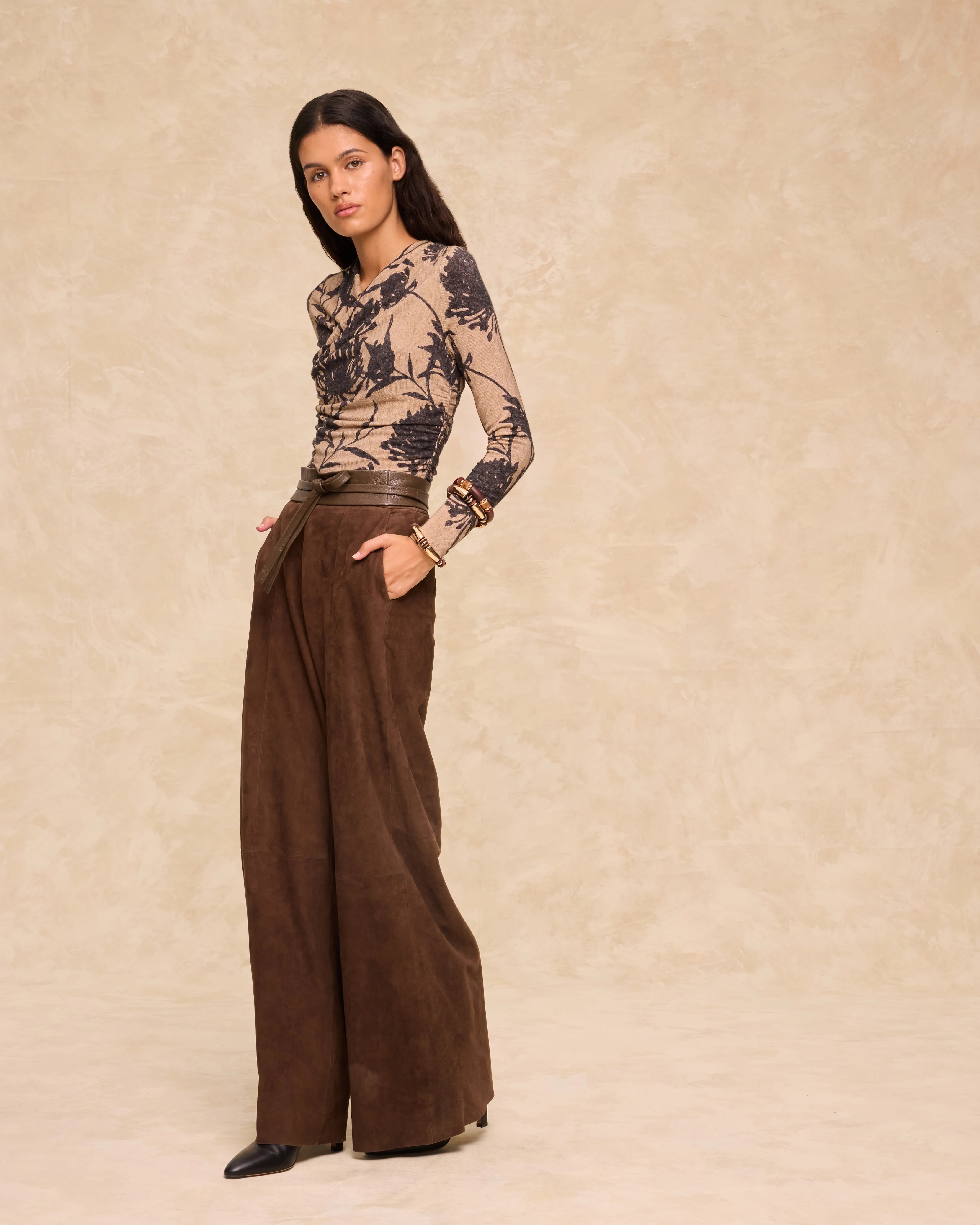 MARISSA | Sand Botanical Print Jersey Top - Image 3