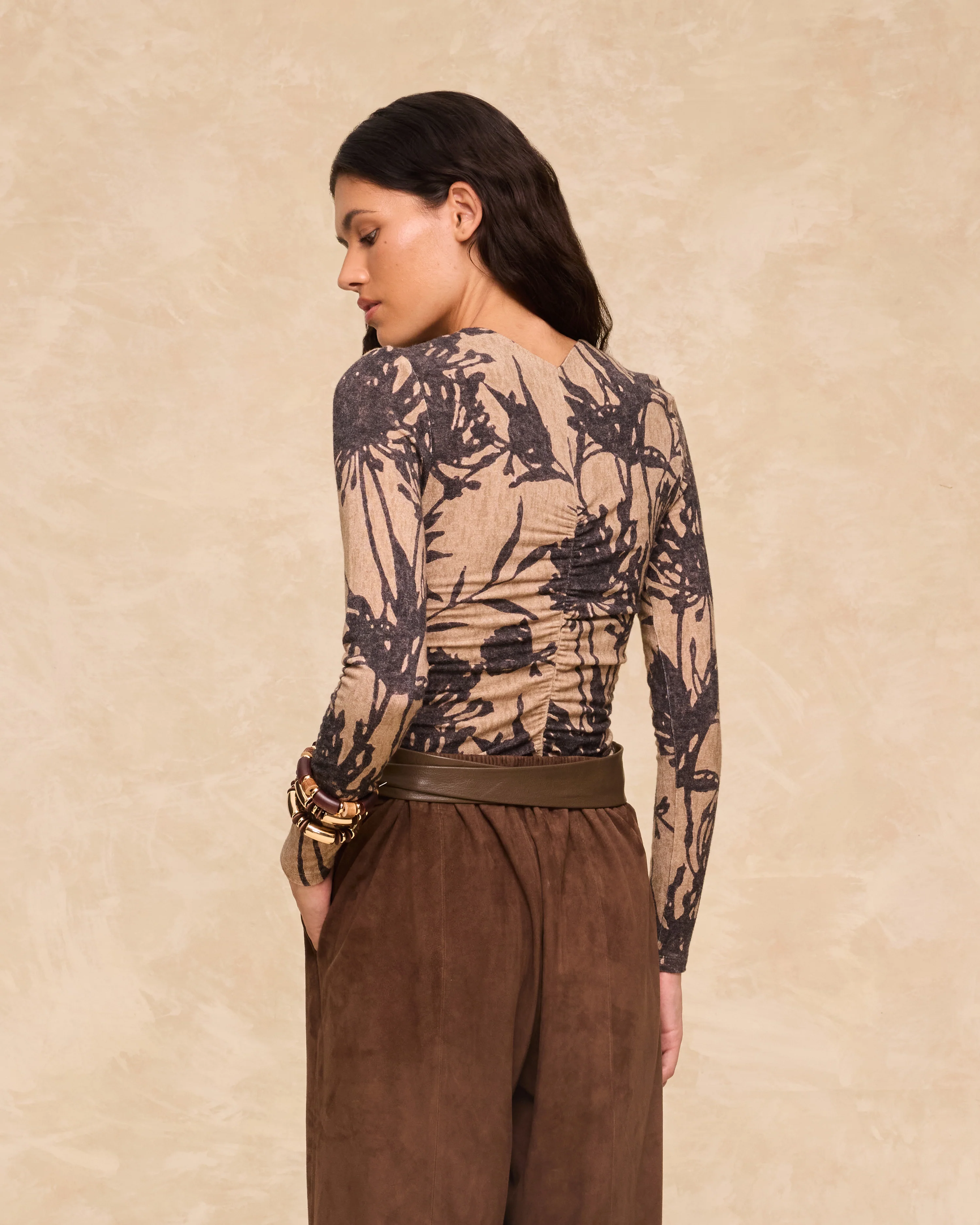 MARISSA | Sand Botanical Print Jersey Top - Image 4