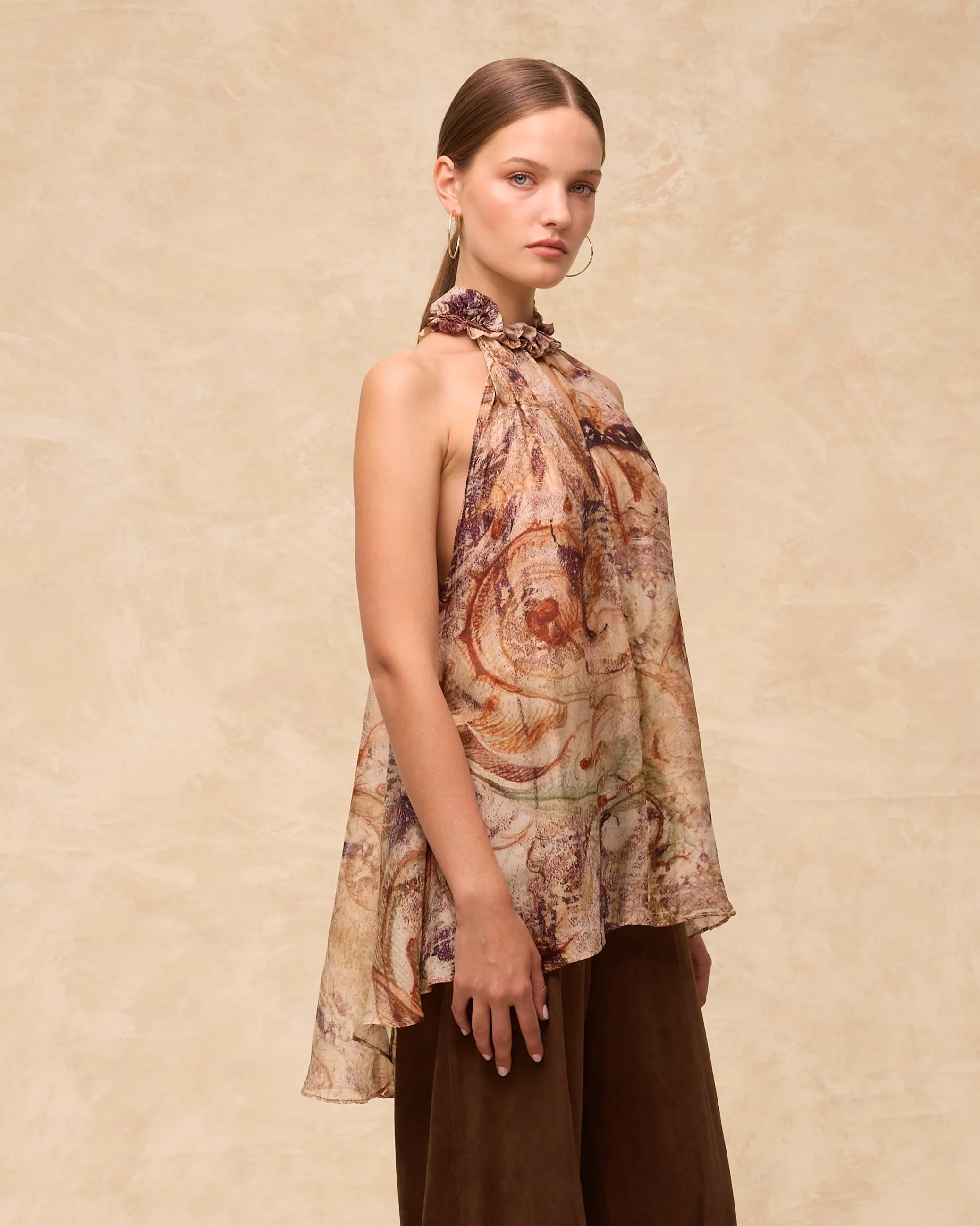 MARSIGLIA | Beige Multi Halter-Neck Printed Top - Image 3
