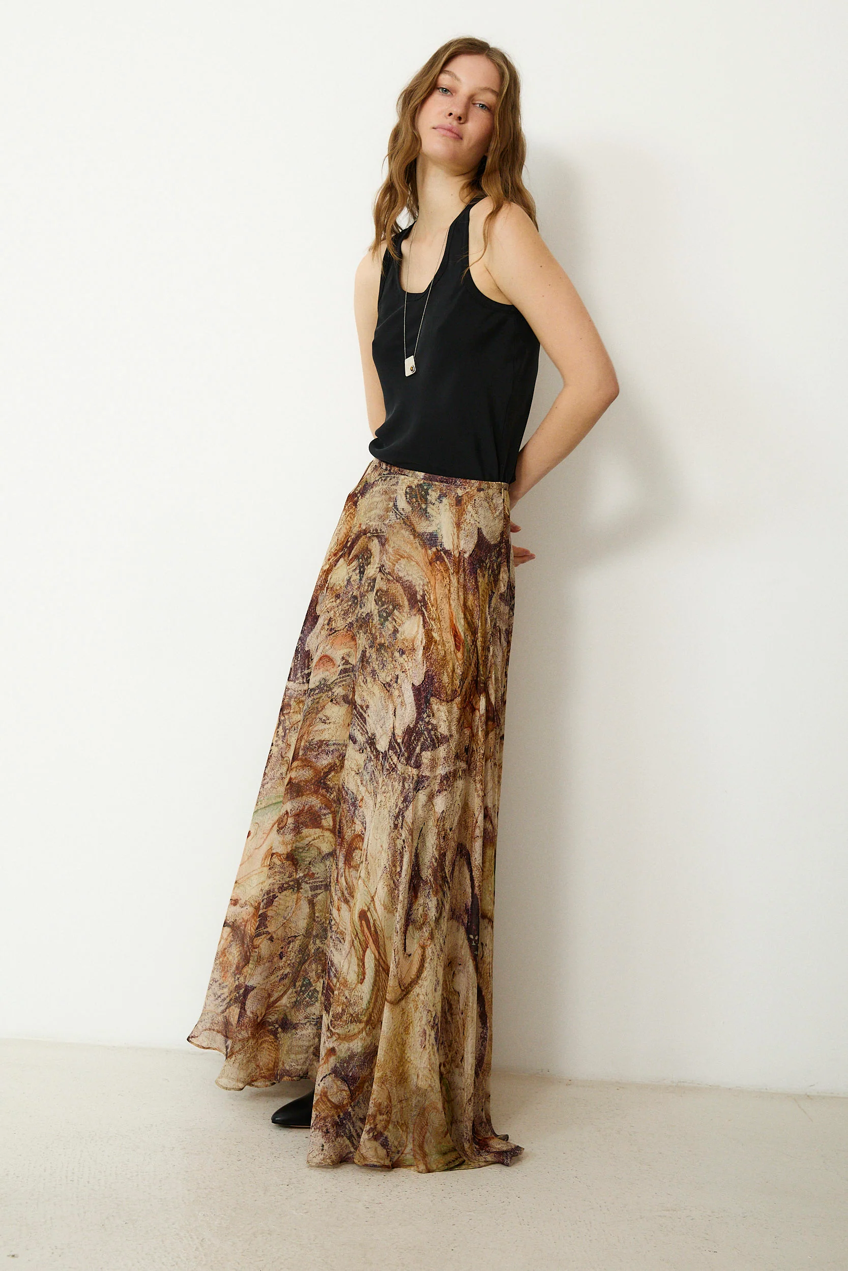 MARSIGLIA | Beige Multi Print Flared Skirt - Image 3
