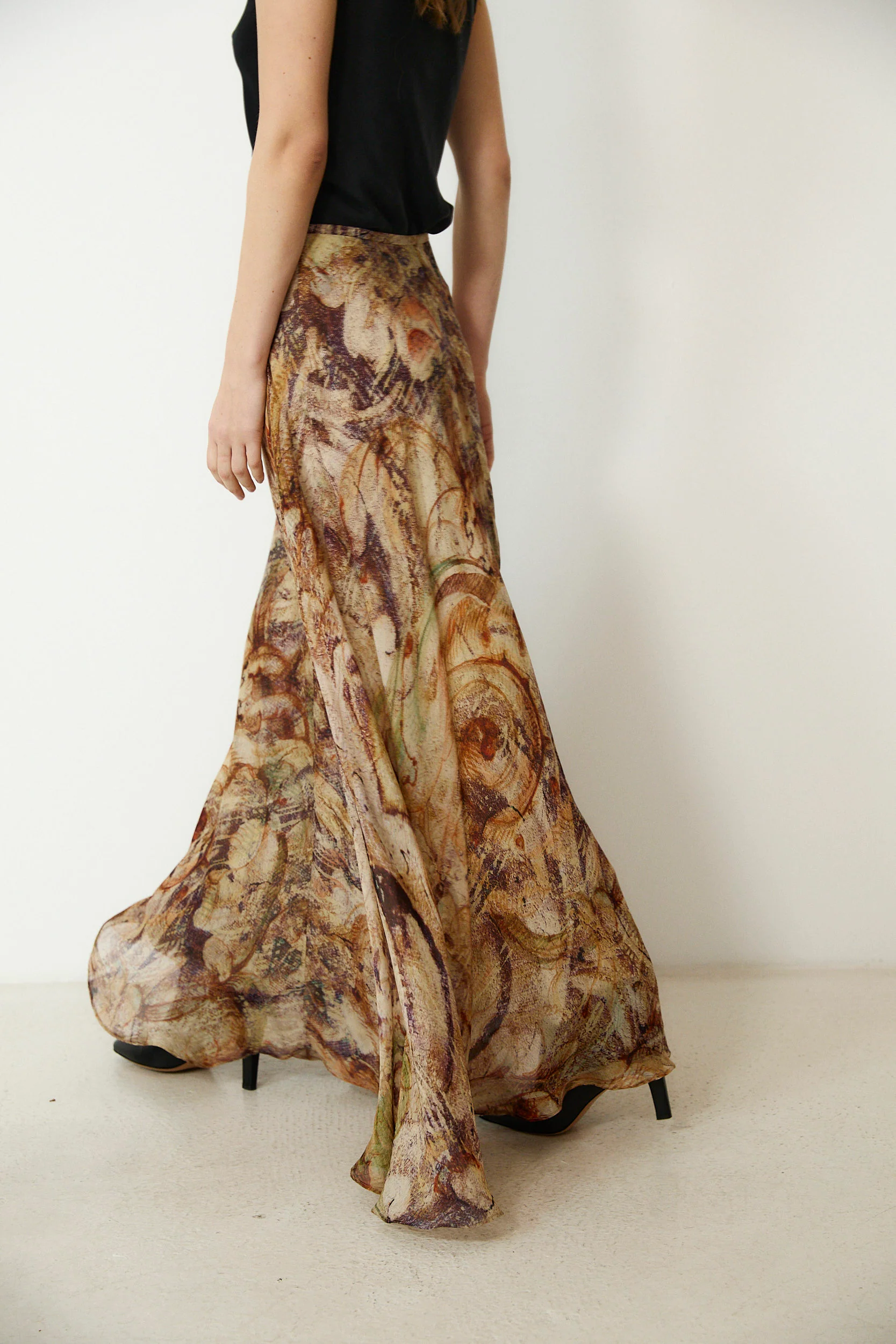 MARSIGLIA | Beige Multi Print Flared Skirt - Image 4